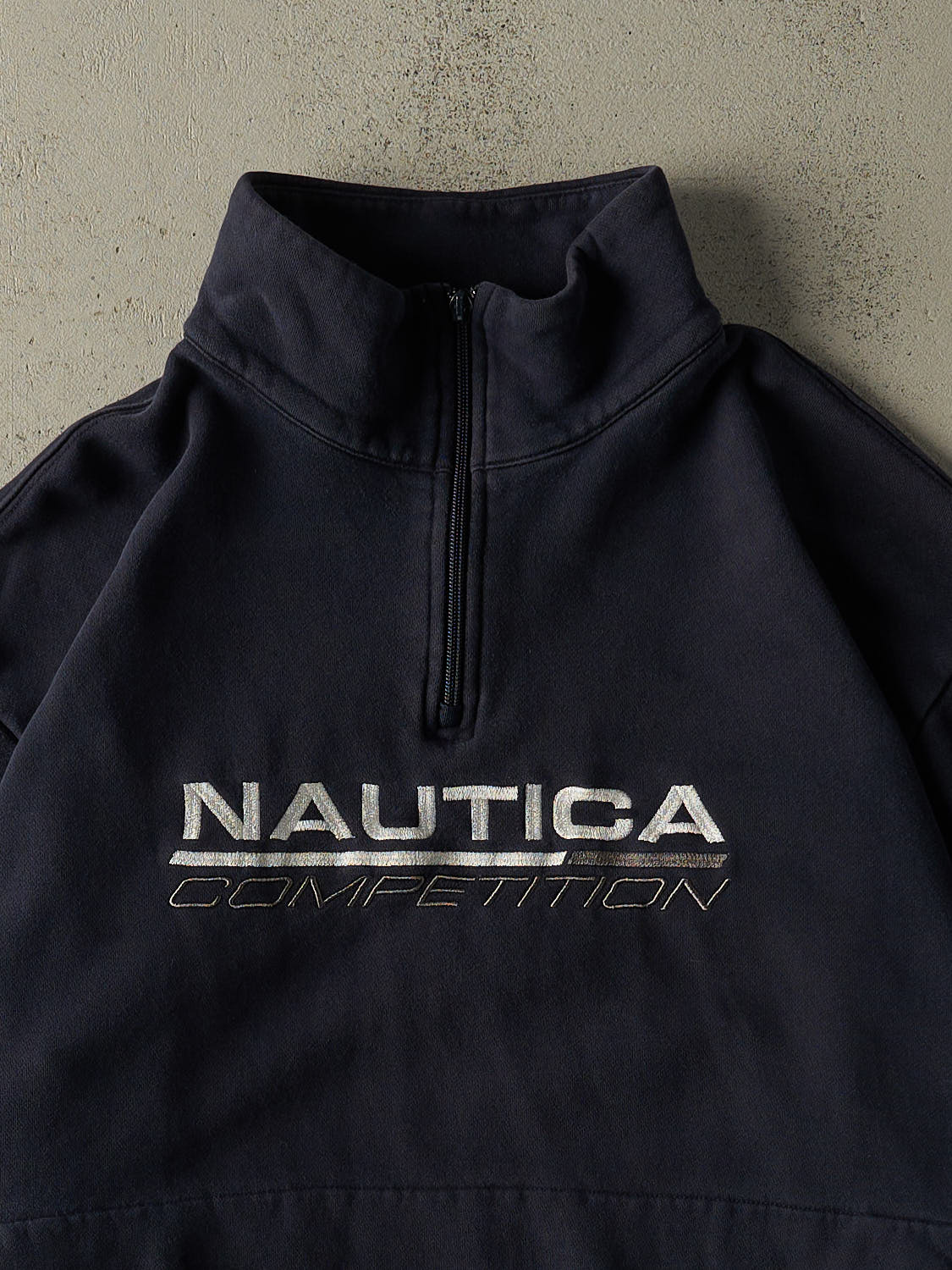 Vintage Y2K Navy Blue Nautica Competition Embroidered Quarter Zip Boxy  Sweater (L/XL)