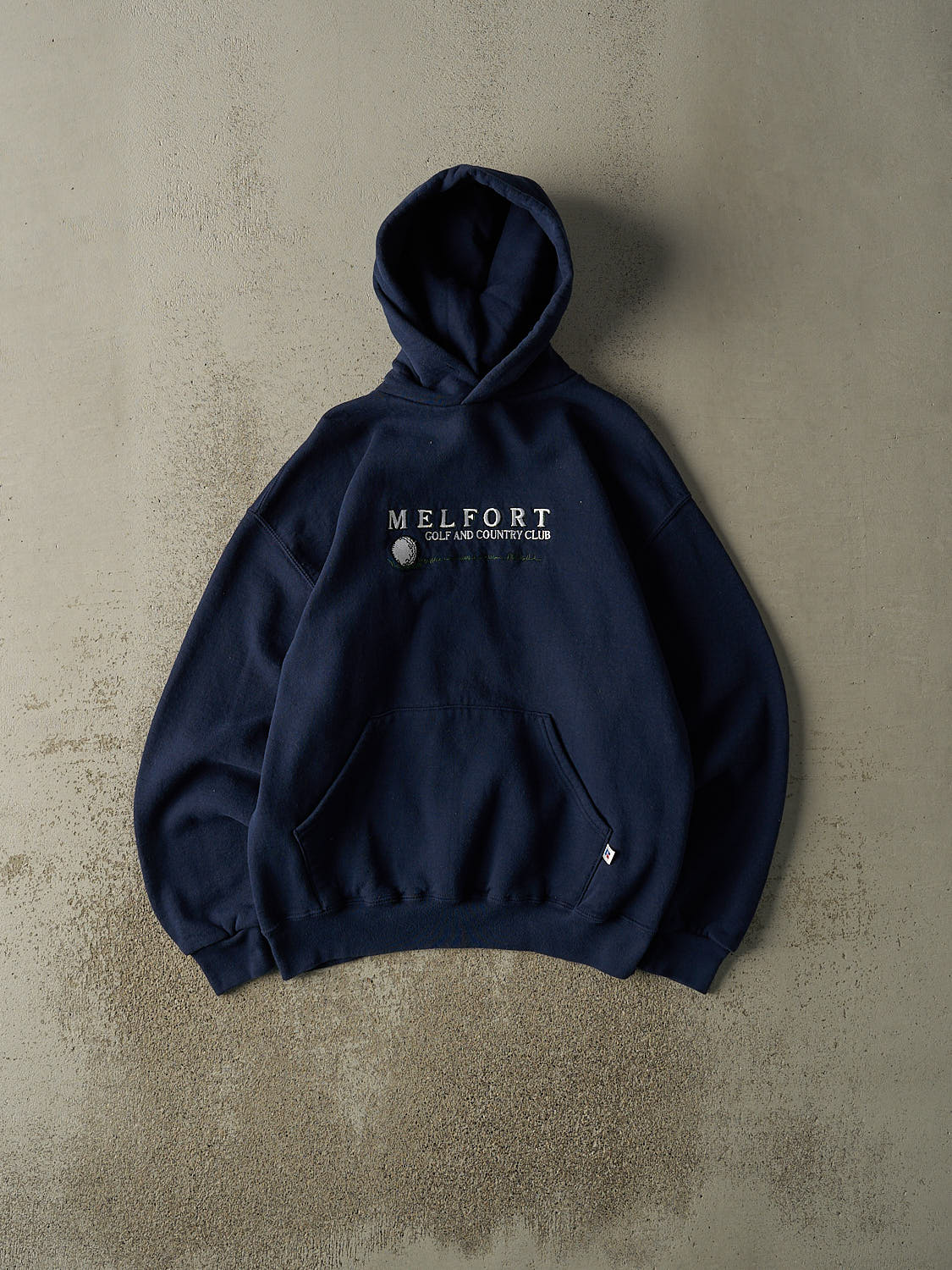 Vintage 90s Navy Blue Melfort Golf & Country Club Russell Athletic Embroidered Hoodie (M/L)