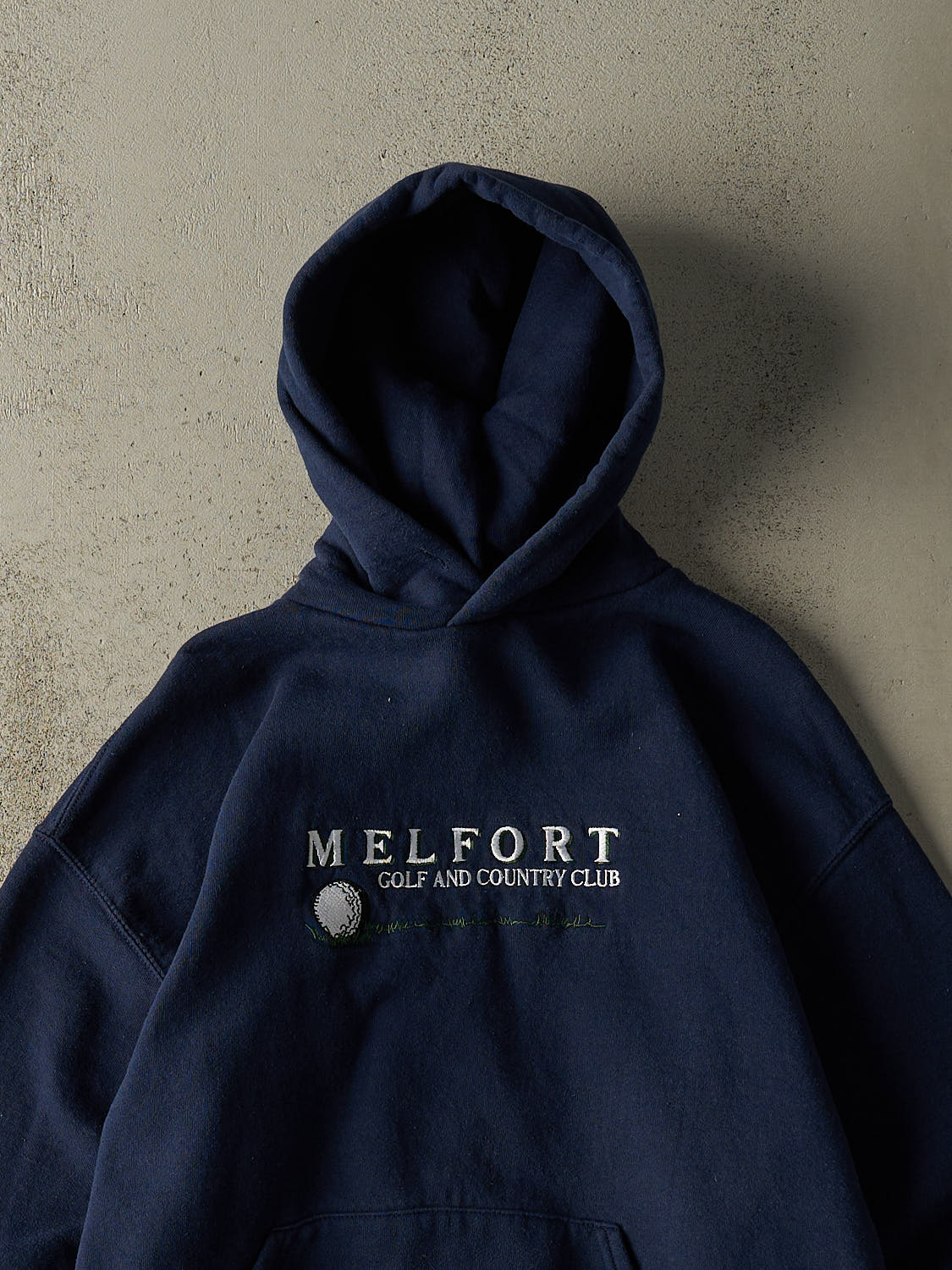 Vintage 90s Navy Blue Melfort Golf & Country Club Russell Athletic Embroidered Hoodie (M/L)