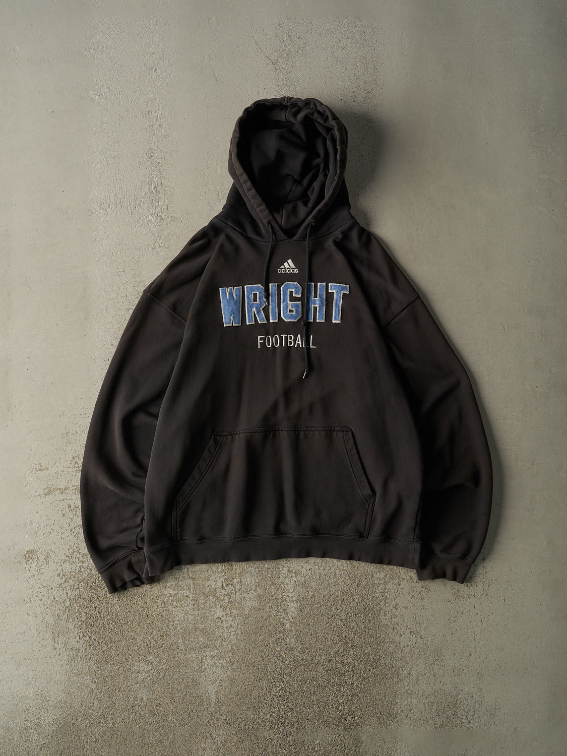 Vintage 90s Sun Faded Black Wright Football Adidas Embroidered Hoodie (XXL/XXXL)