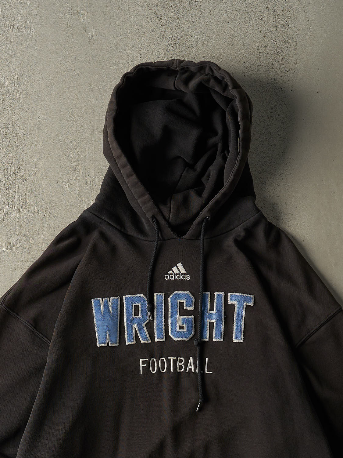 Vintage 90s Sun Faded Black Wright Football Adidas Embroidered Hoodie (XXL/XXXL)