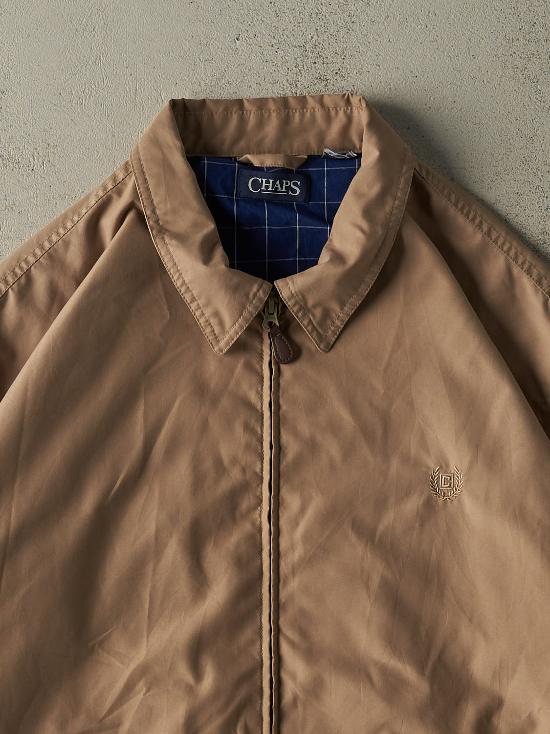 Vintage 90s Beige Chaps  Embroidered Harrington Jacket (XL/XXL)