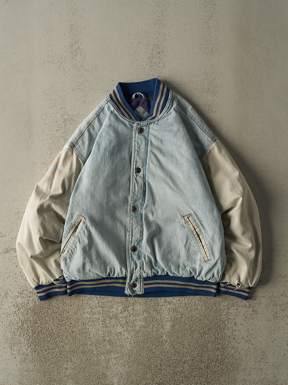 Vintage 90s Light Wash  Heavyweight Varsity Bomber Jacket (M/L)