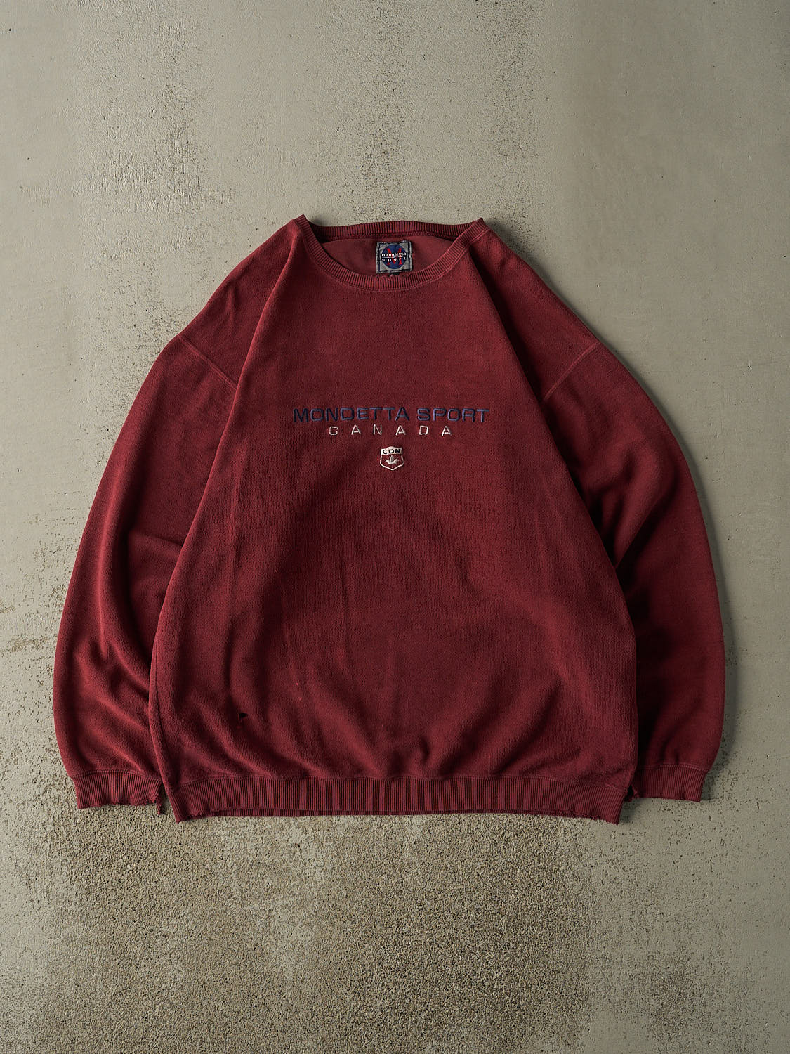Vintage 90s Burgundy Mondetta Sport Embroidered Inside Out Crewneck (XL/XXL)