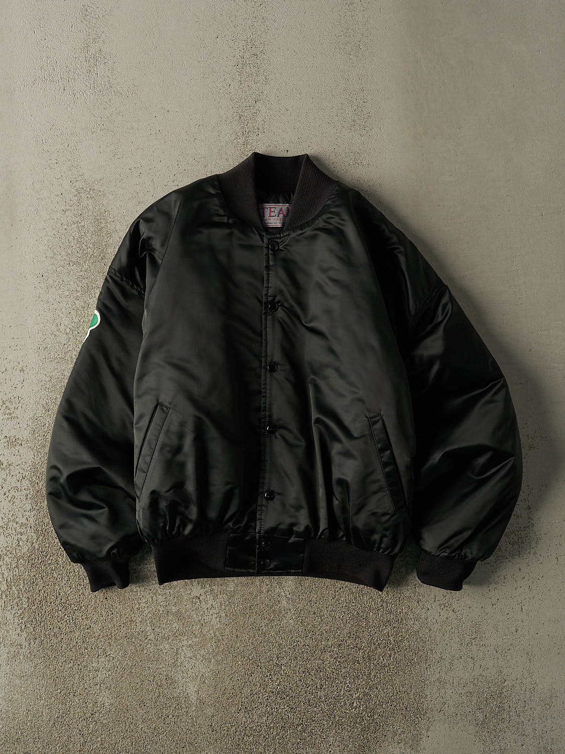 Vintage 90s Black St. Patts Celtics Embroidered Satin Bomber (M/L)