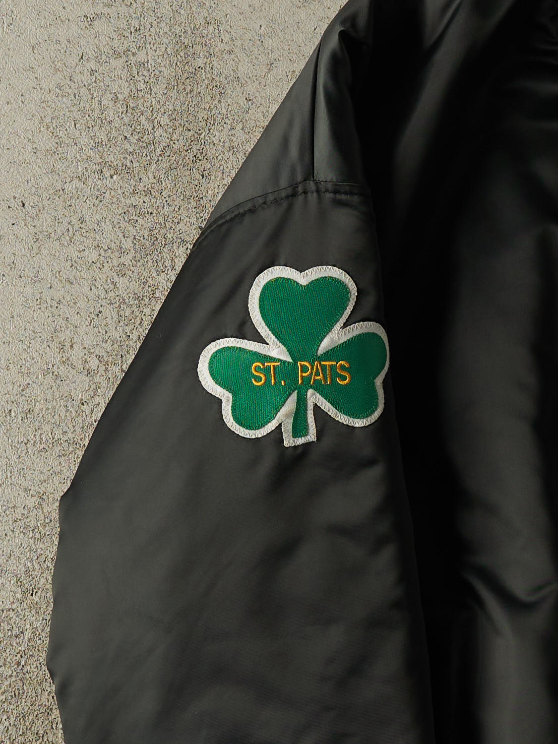 Vintage 90s Black St. Patts Celtics Embroidered Satin Bomber (M/L)