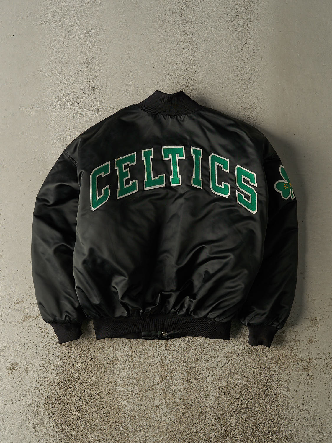 Vintage 90s Black St. Patts Celtics Embroidered Satin Bomber (M/L)