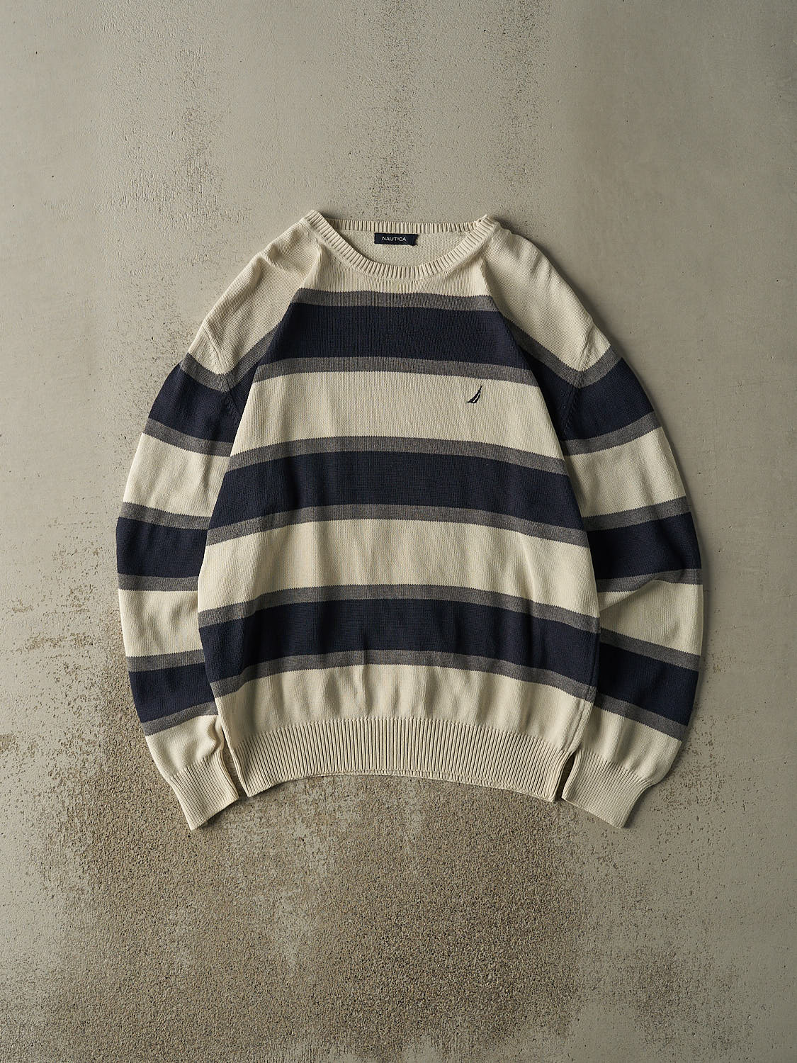 Vintage Y2K  Beige Nautica Striped Embroidered Knit (XL/XXL)