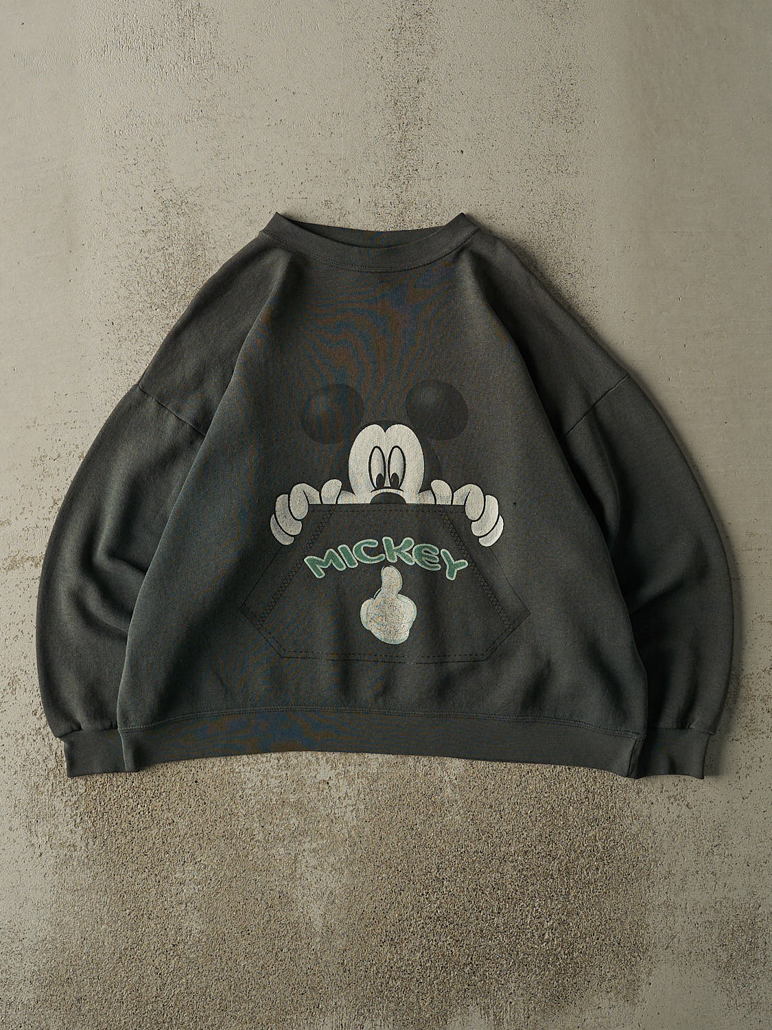 Vintage 90s  Sun Faded Green Mickey Mouse Boxy  Crewneck (L)