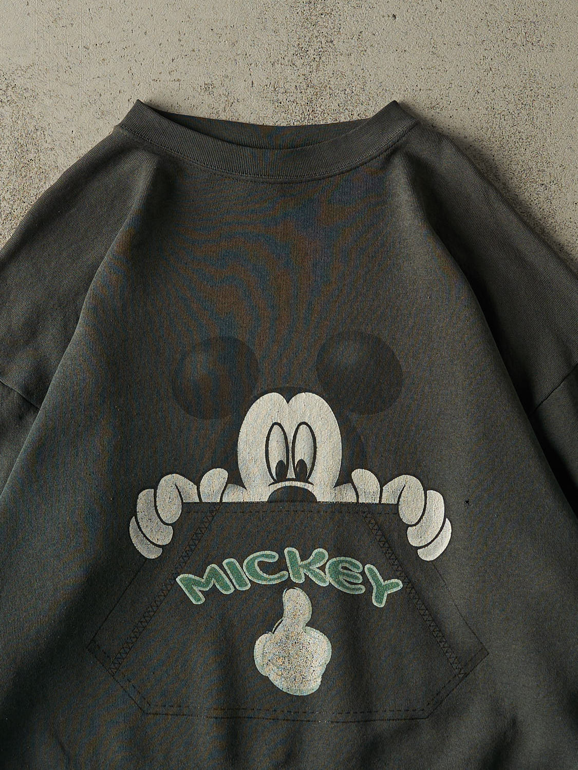 Vintage 90s  Sun Faded Green Mickey Mouse Boxy  Crewneck (L)
