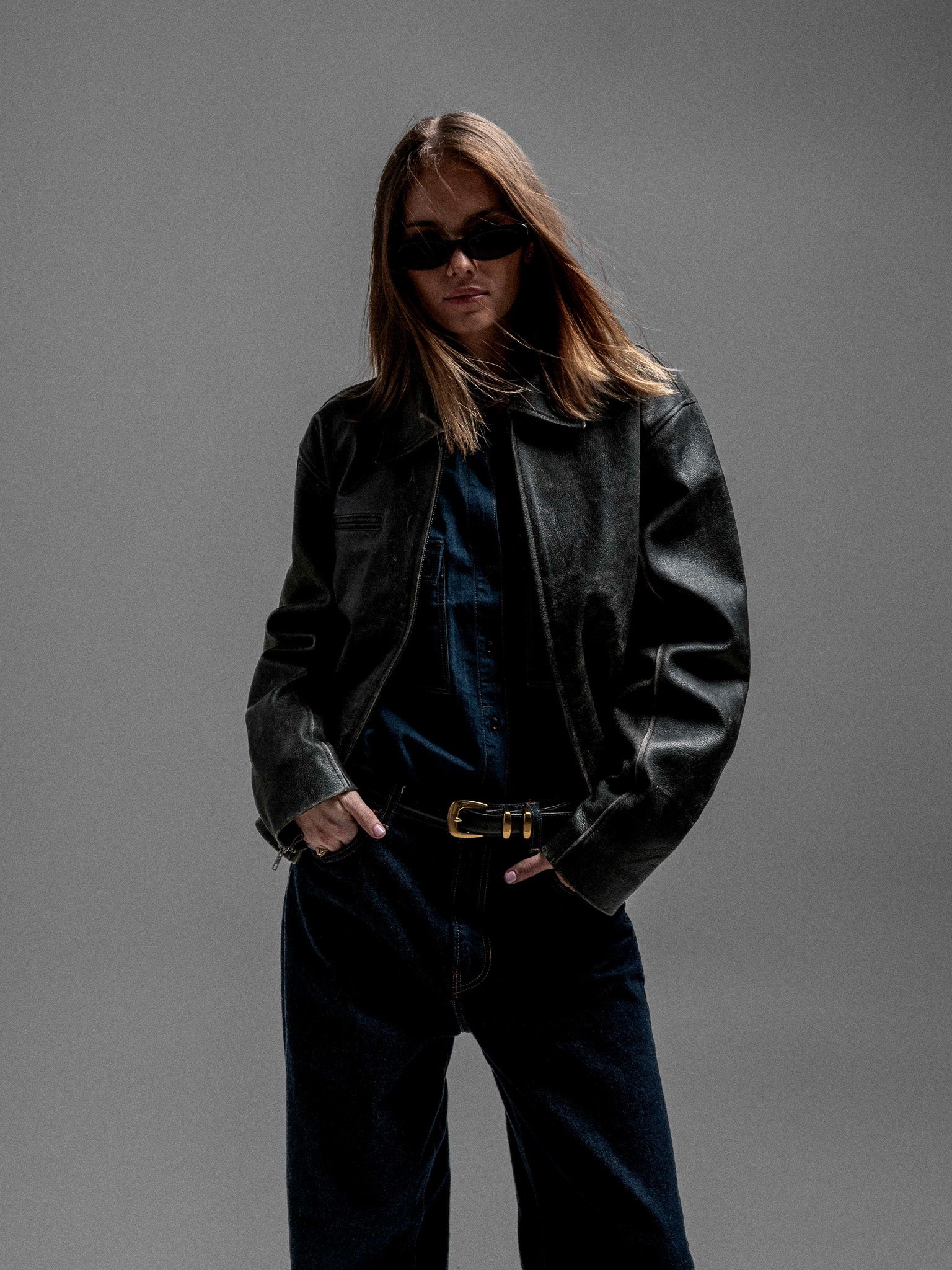 Everyday Boxy Leather Jacket - Jet Black