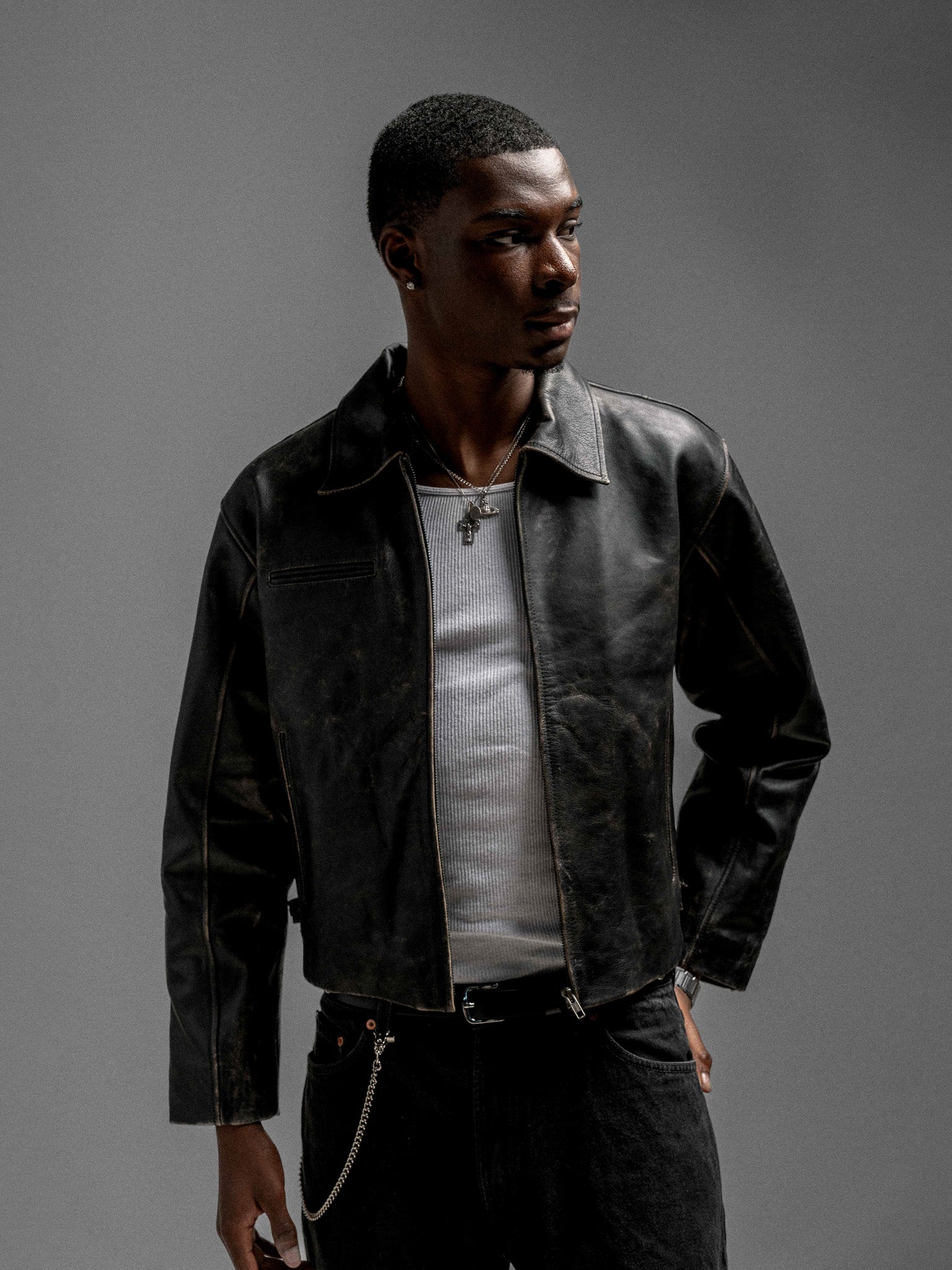 Everyday Boxy Leather Jacket - Jet Black