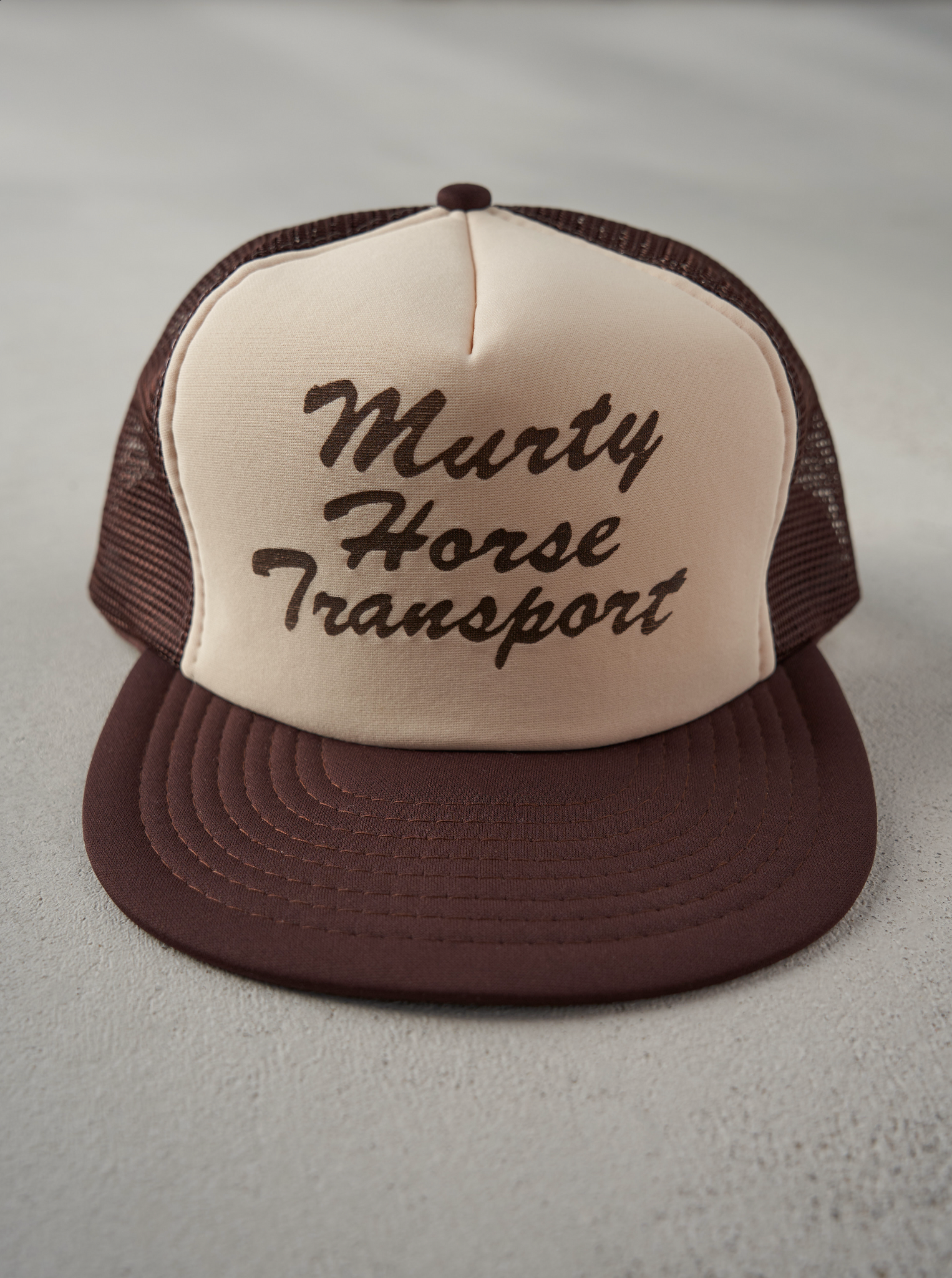 Vintage 70s Brown Murty Horse Transport Foam Trucker Hat (O/S)