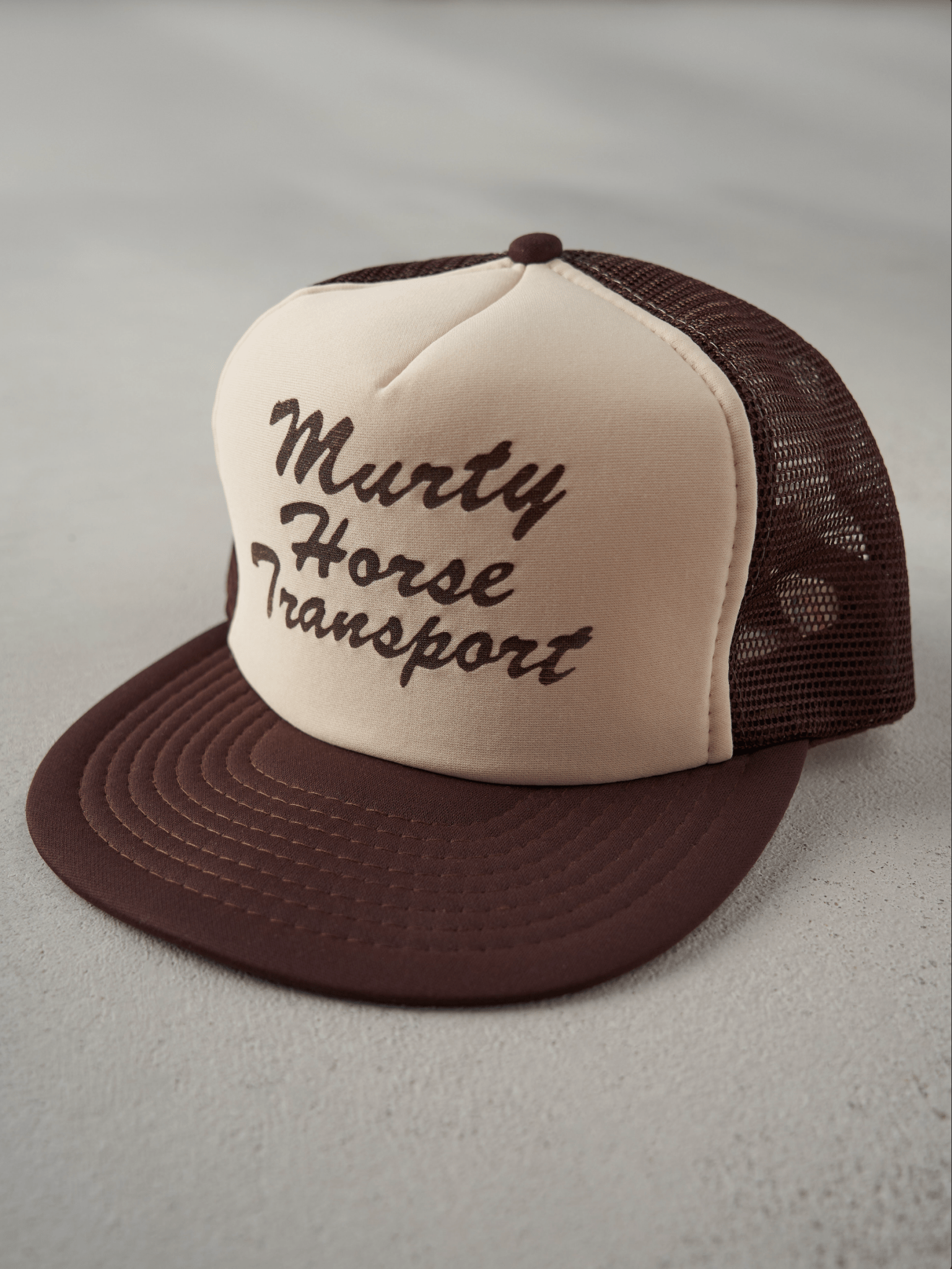 Vintage 70s Brown Murty Horse Transport Foam Trucker Hat (O/S)