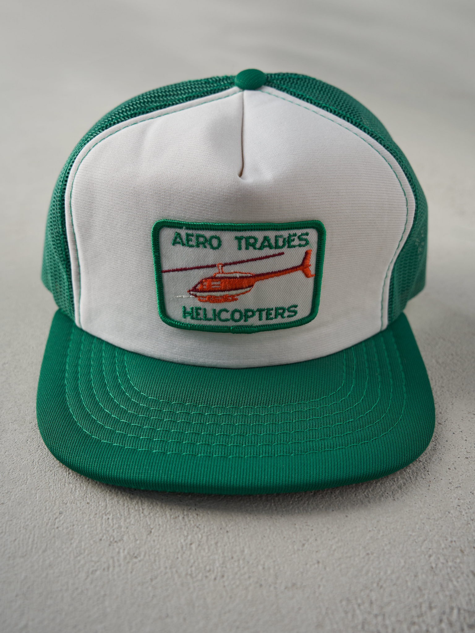 Vintage 80s Green Aero Trades Helicopters Foam Trucker Hat