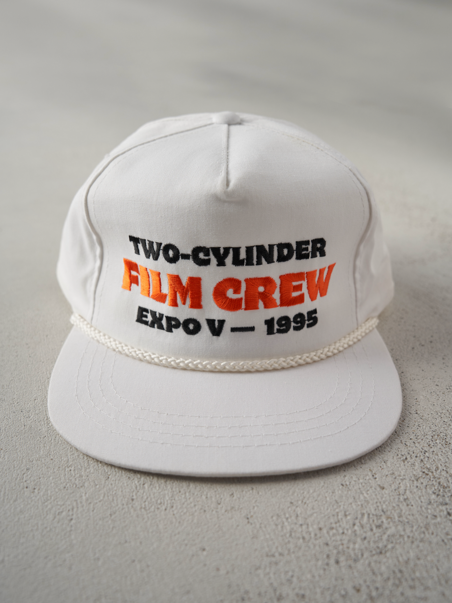 Vintage 95' White Two-Cylinder Film Crew Snapback Hat