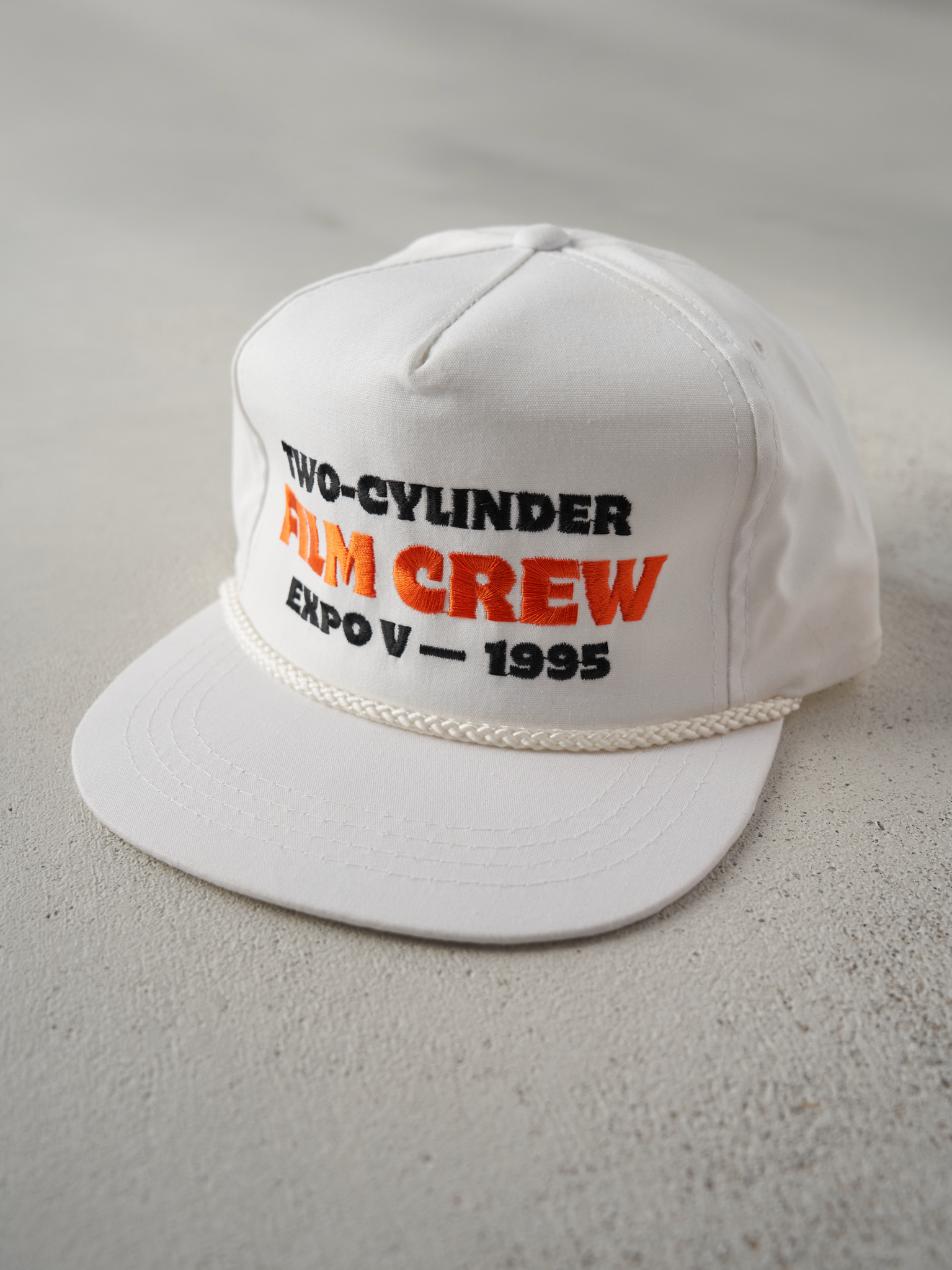 Vintage 95' White Two-Cylinder Film Crew Snapback Hat