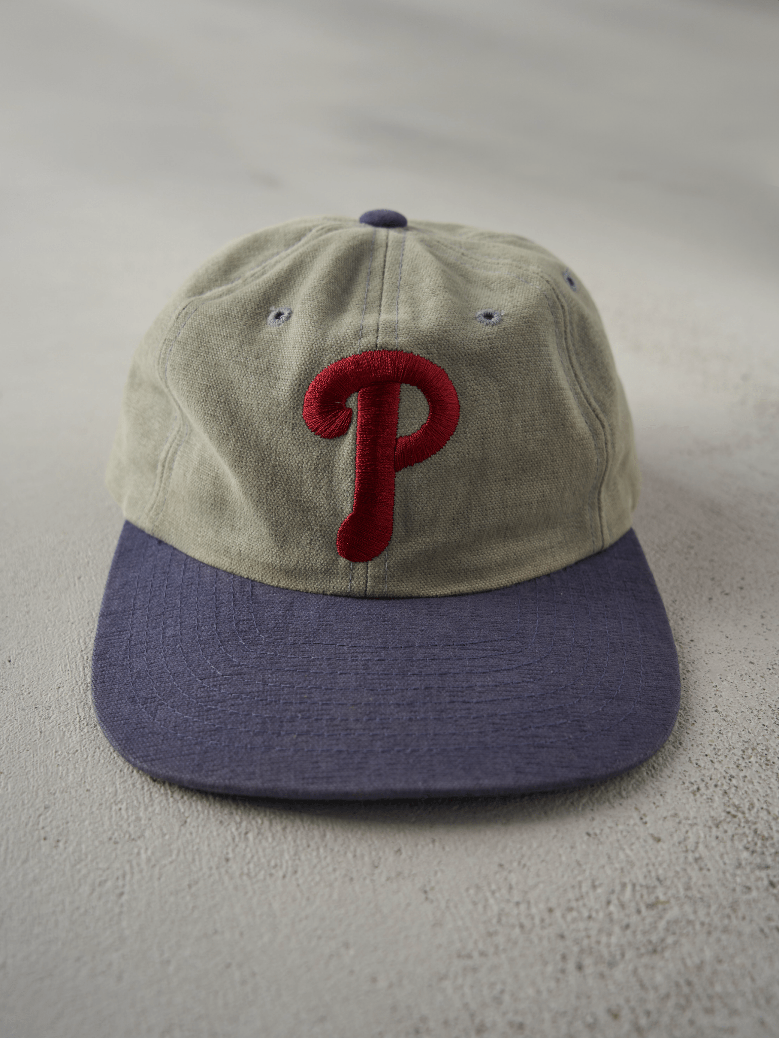 Vintage 90s Beige American Needle Philadelphia Phillies Strapback Hat