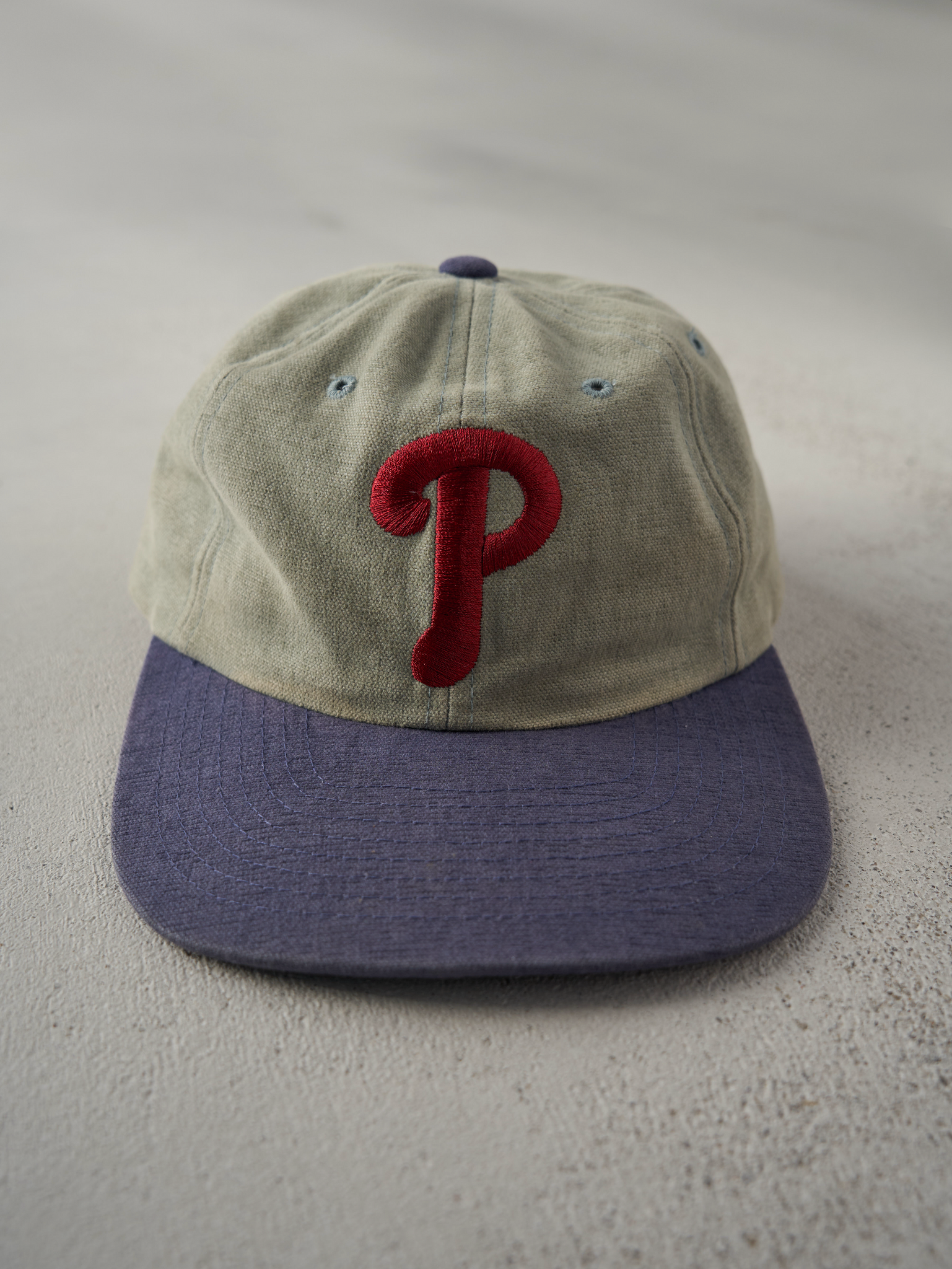 Vintage 90s Beige American Needle Philadelphia Phillies Strap Back Hat