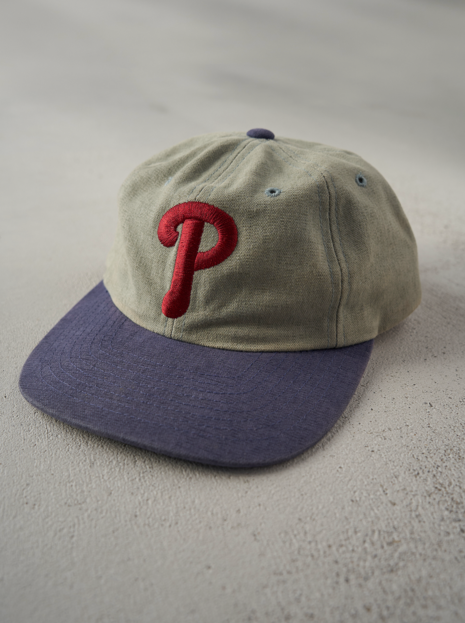 Vintage 90s Beige American Needle Philadelphia Phillies Strap Back Hat