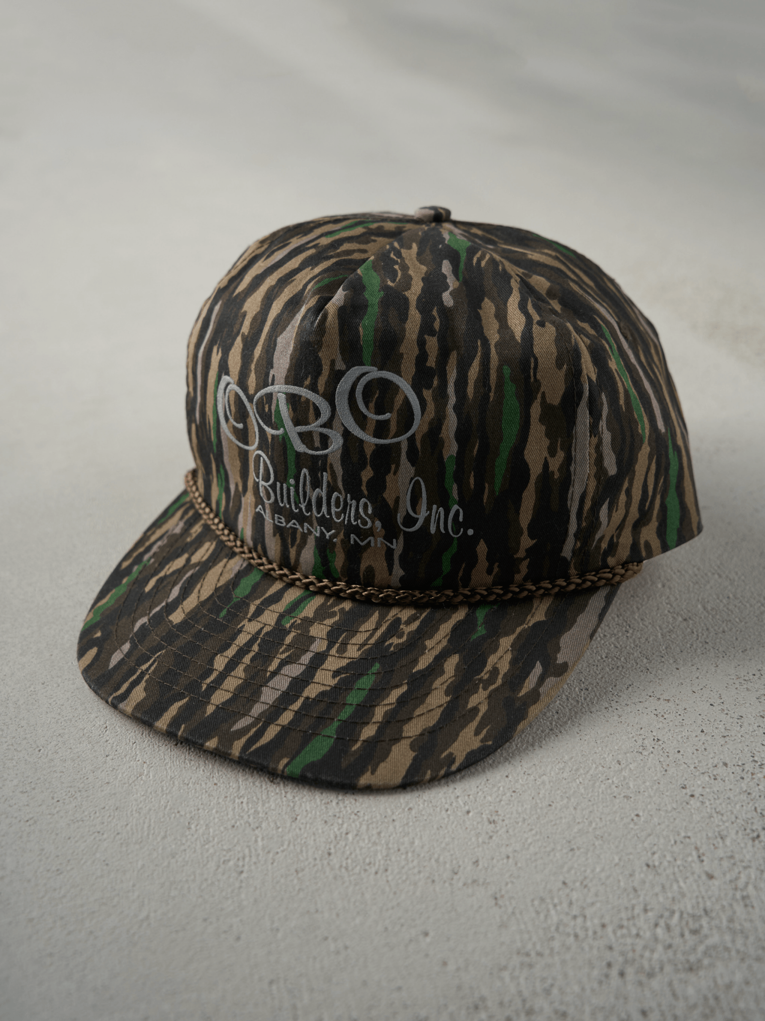 Vintage 80s Brown Camo OBO Builders Inc Snapback Hat