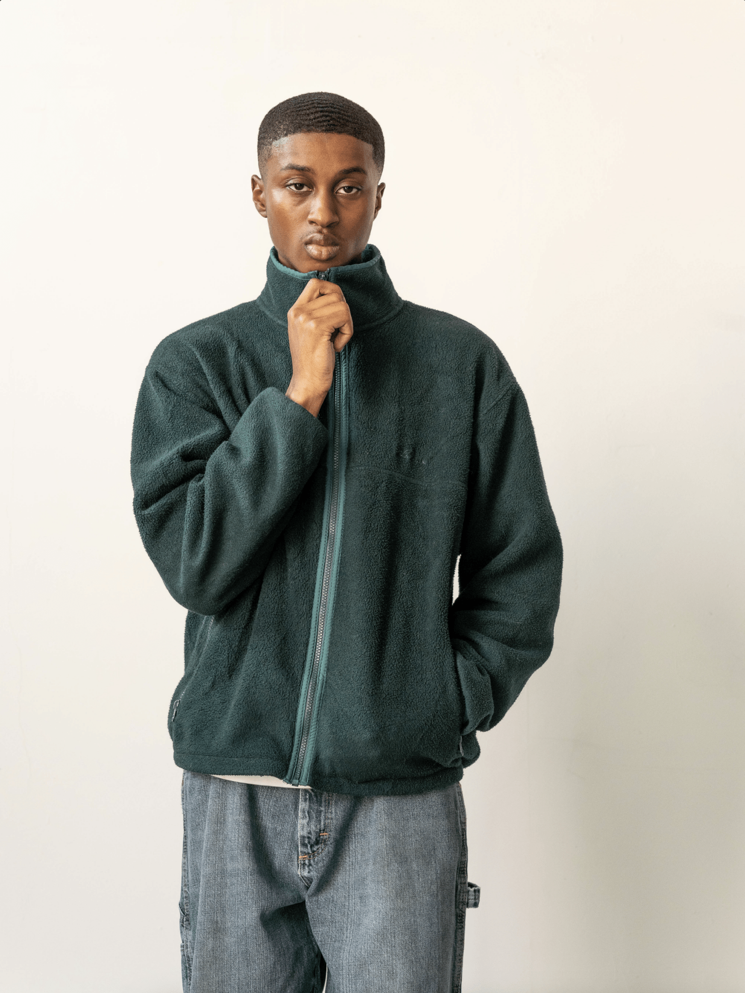 Vintage 80s Forest Green LL Bean Boxy Fleece Zip Up Sweater (L)