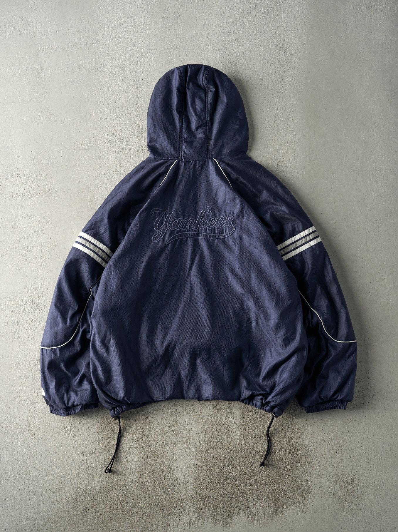 Vintage 90s Navy Blue Adidas New York Yankees Sweater Lined Zip Up Windbreaker Jacket (XL)