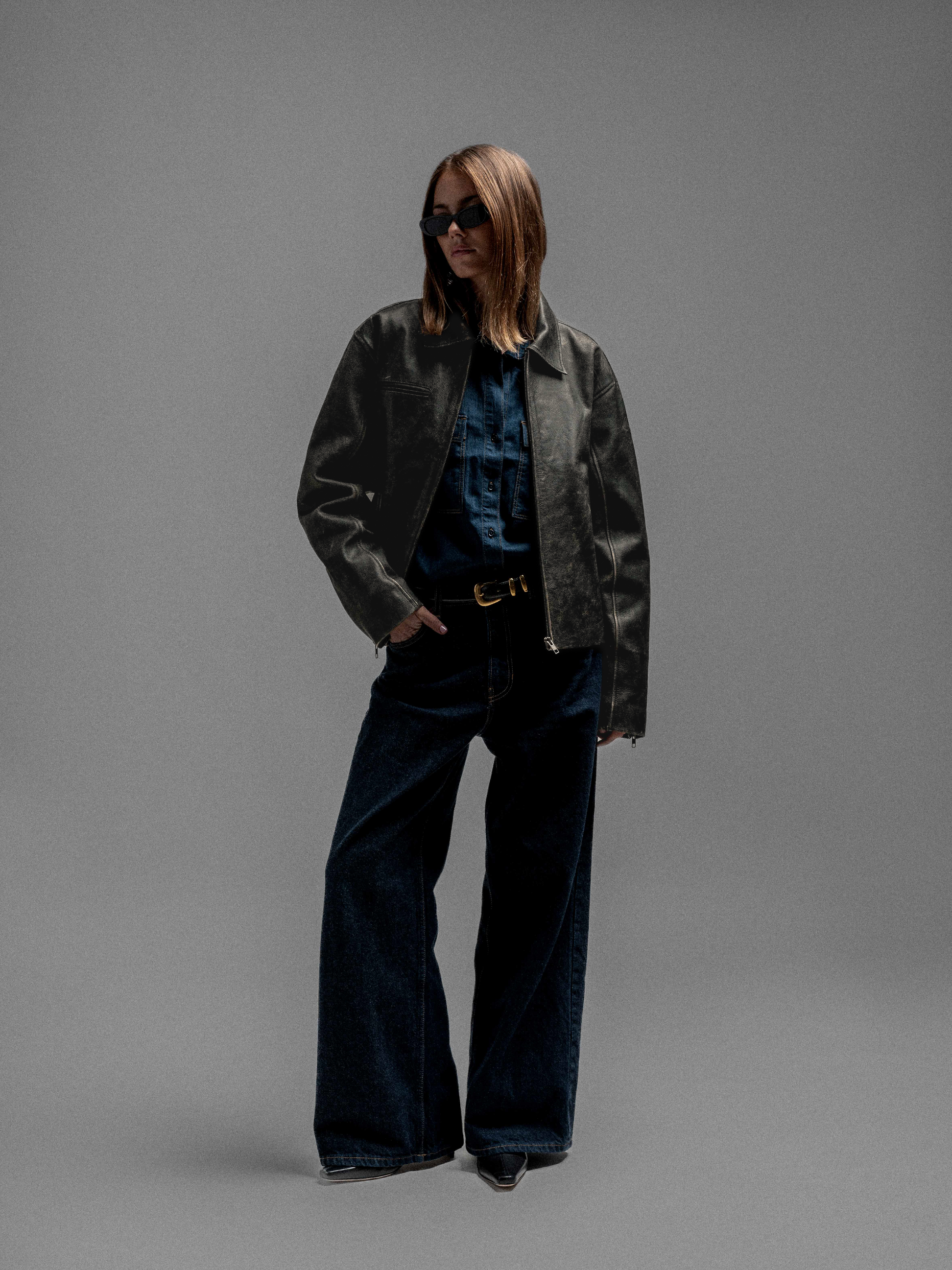 Everyday Boxy Leather Jacket - Jet Black