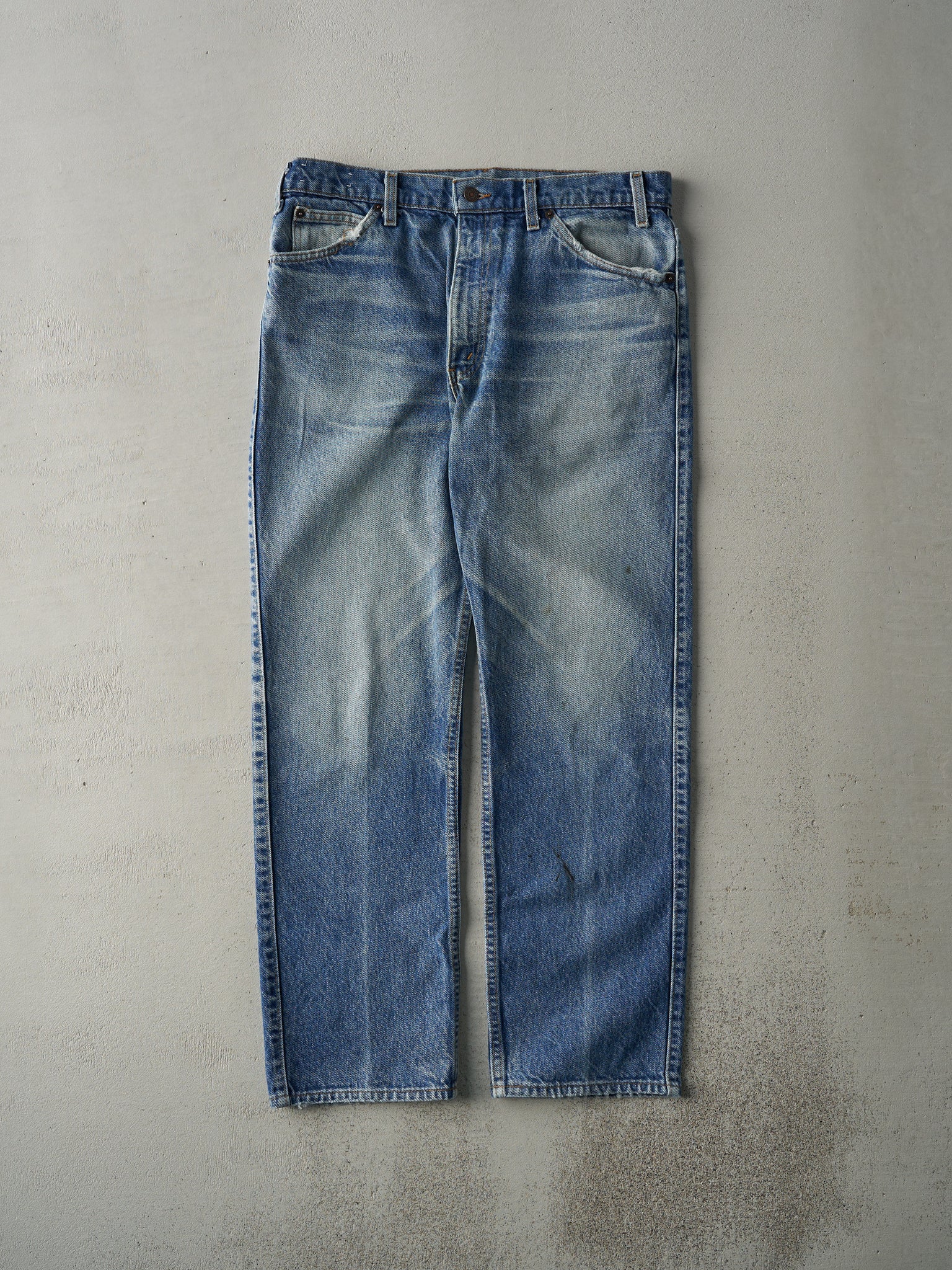 Vintage 80s Mid Wash Levi's For Men Two-Horse Brand Leather Tab Jeans (34x28.5)