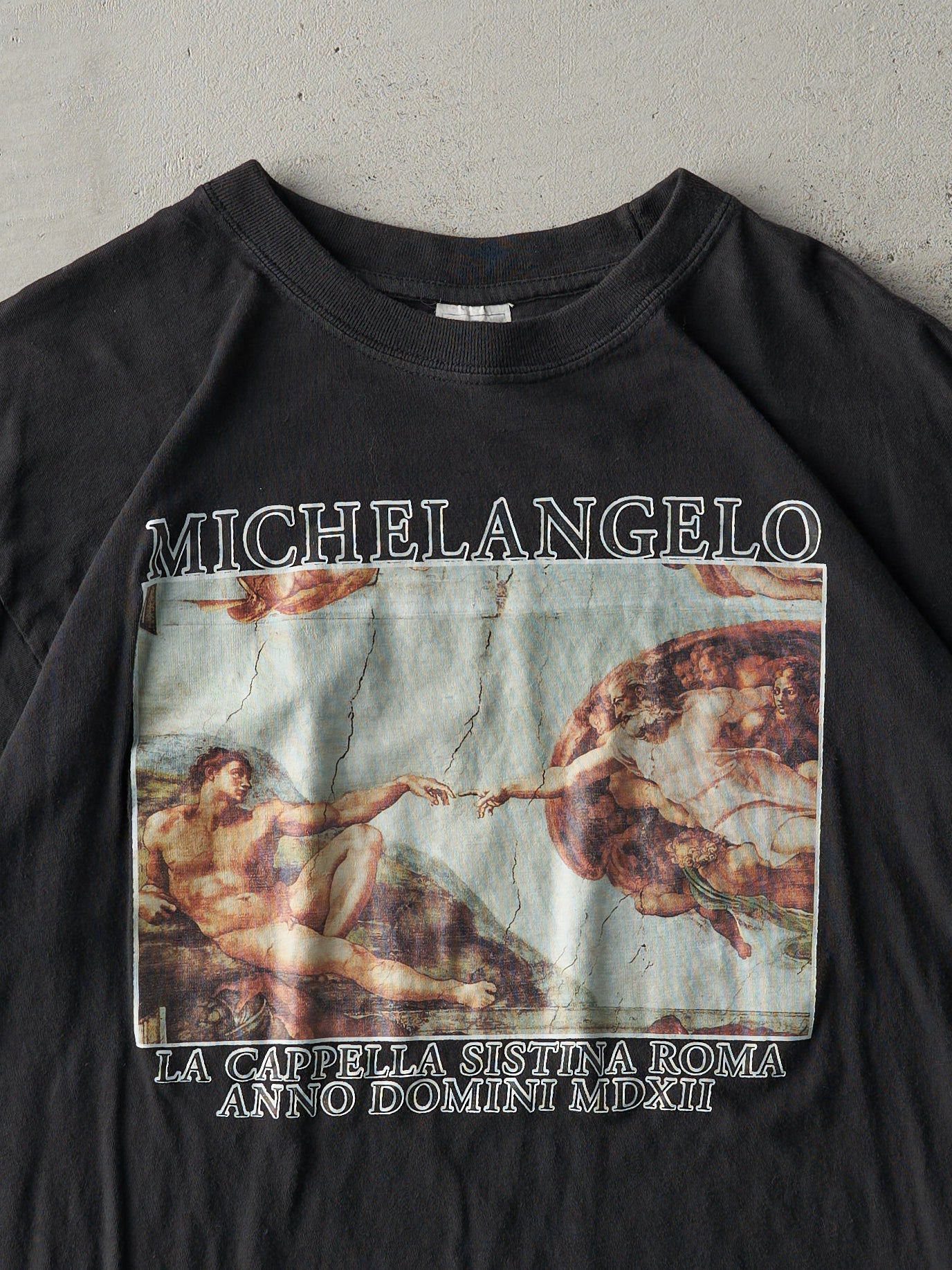 Vintage 90s Faded Black Michelangelo Art Tee (M)