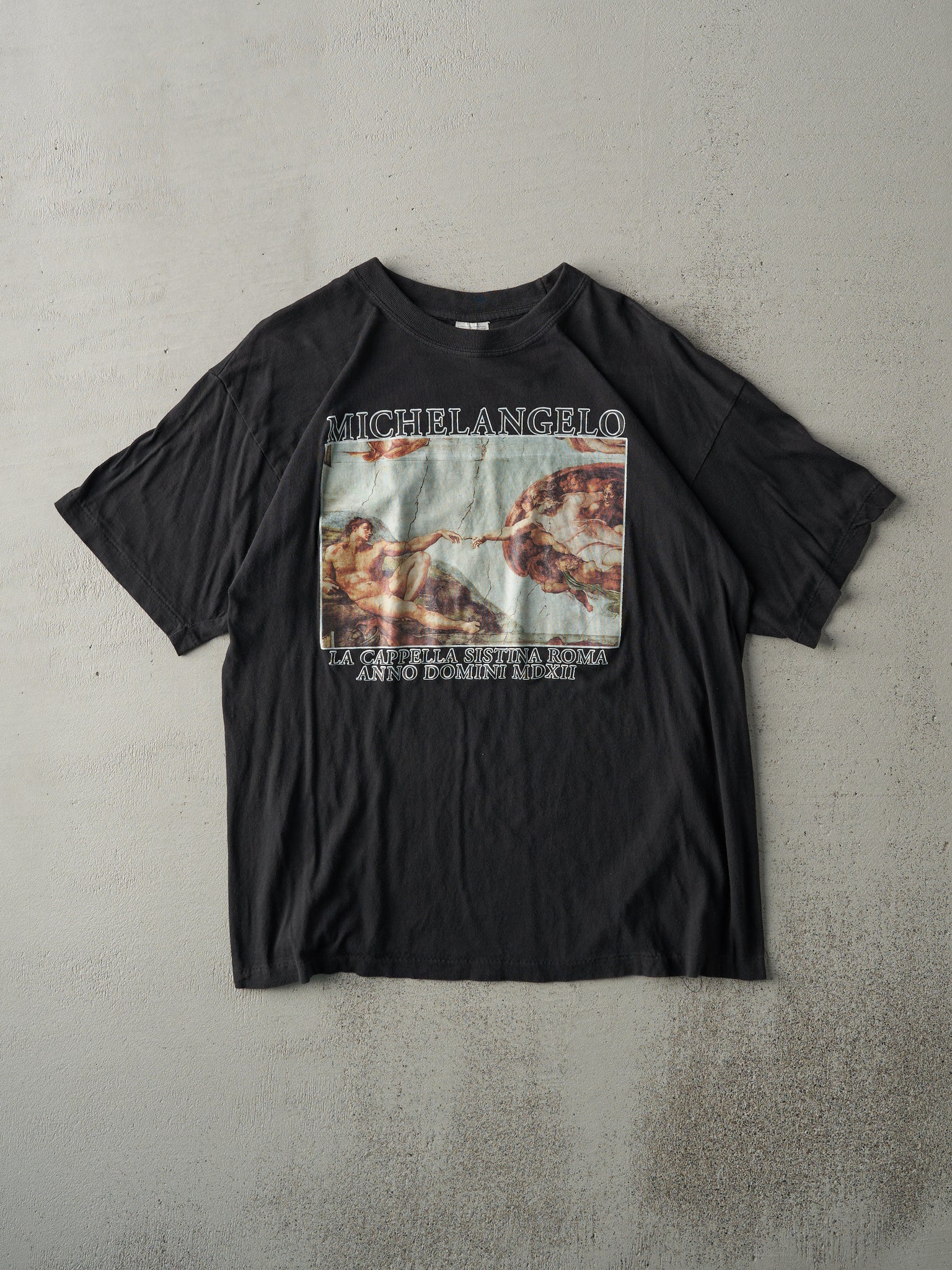 Vintage 90s Faded Black Michelangelo Art Tee (M)