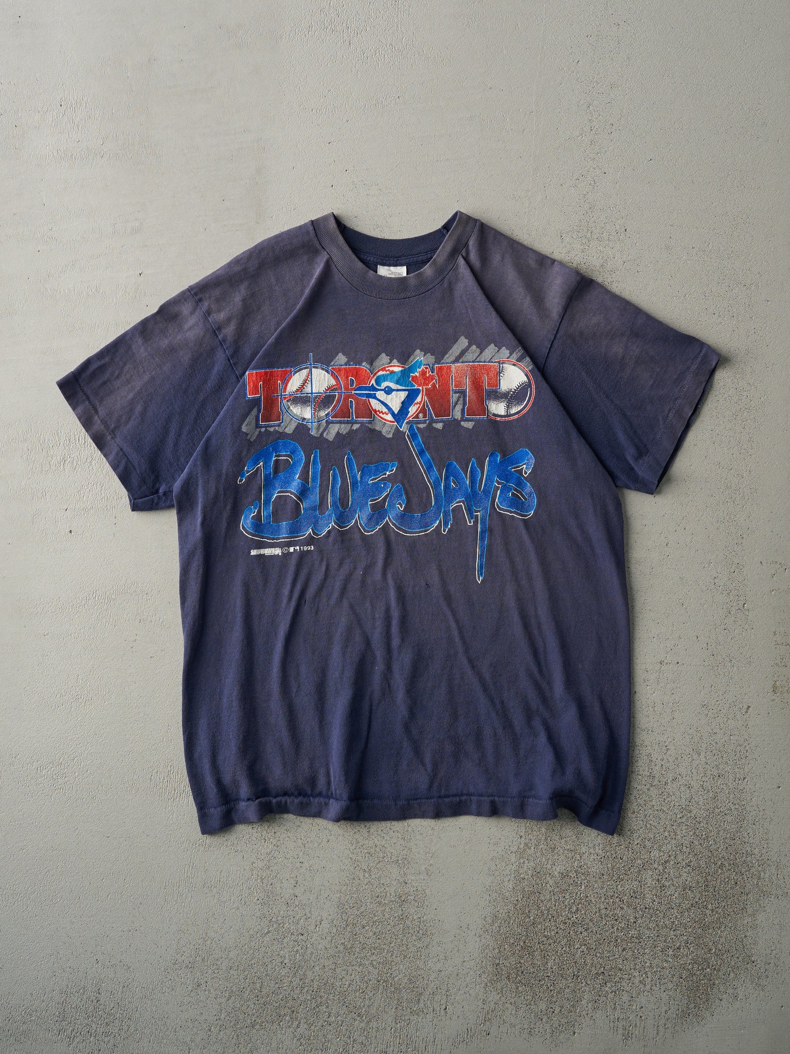 Vintage 93' Navy Sun Faded Blue Toronto Blue Jays Tee (M)