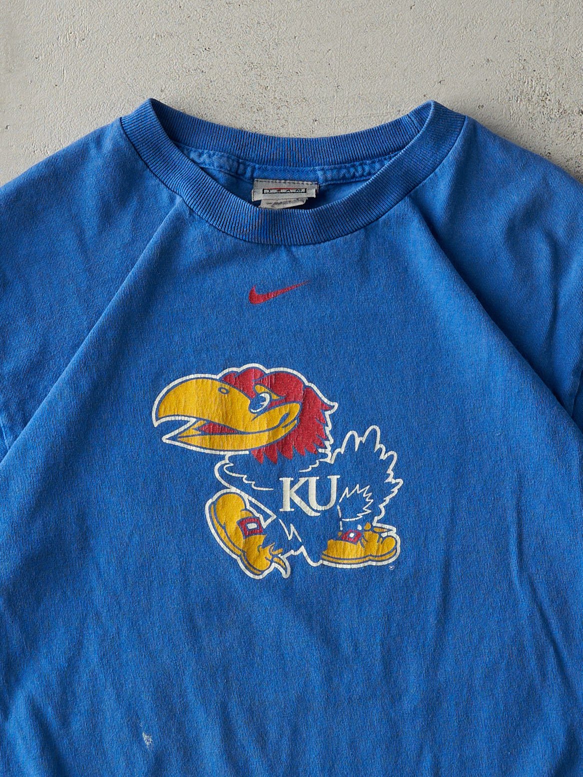 Vintage Y2K Blue Nike Middle Swoosh Kansas Jayhawks Tee (XS)