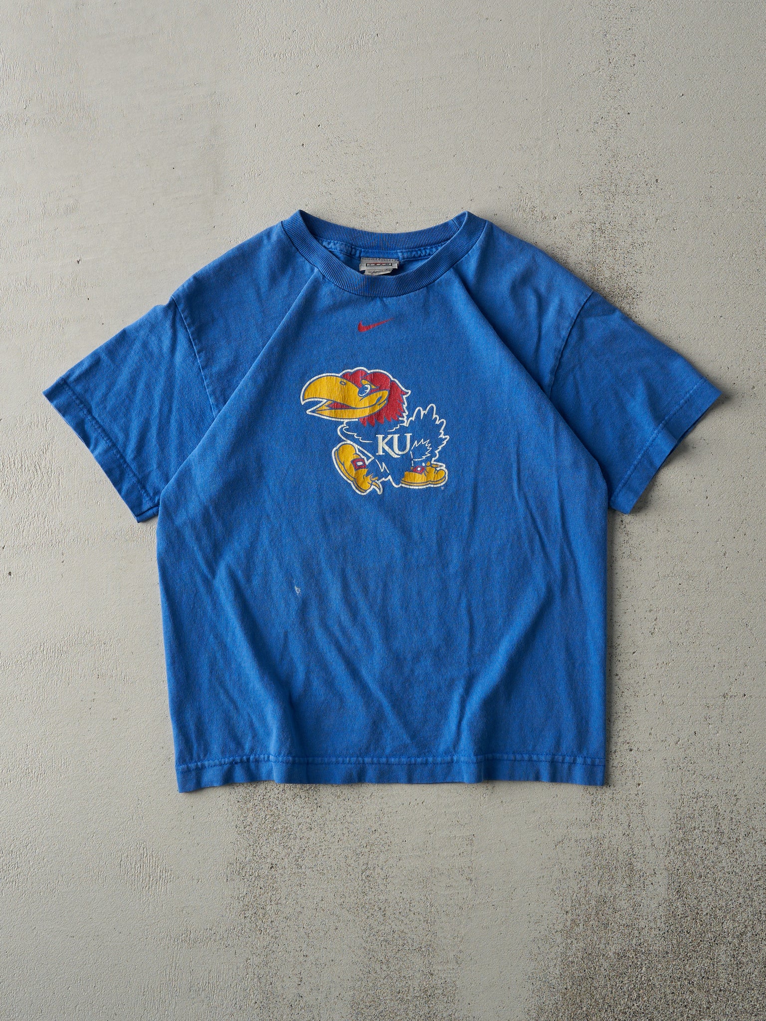 Vintage Y2K Blue Nike Middle Swoosh Kansas Jayhawks Tee (XS)