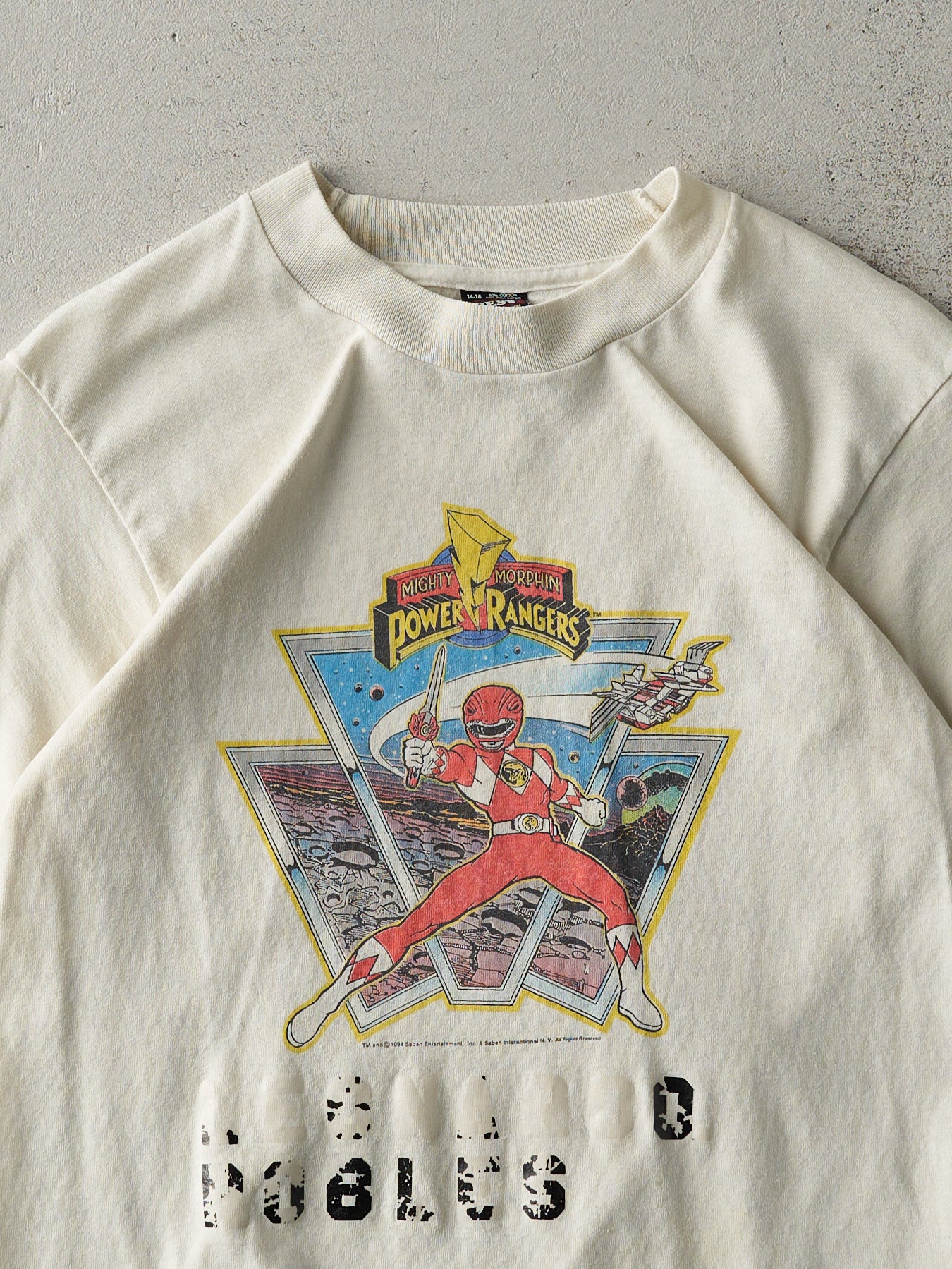 Vintage 94' Beige Power Rangers Single Stitch Baby Tee (XS)