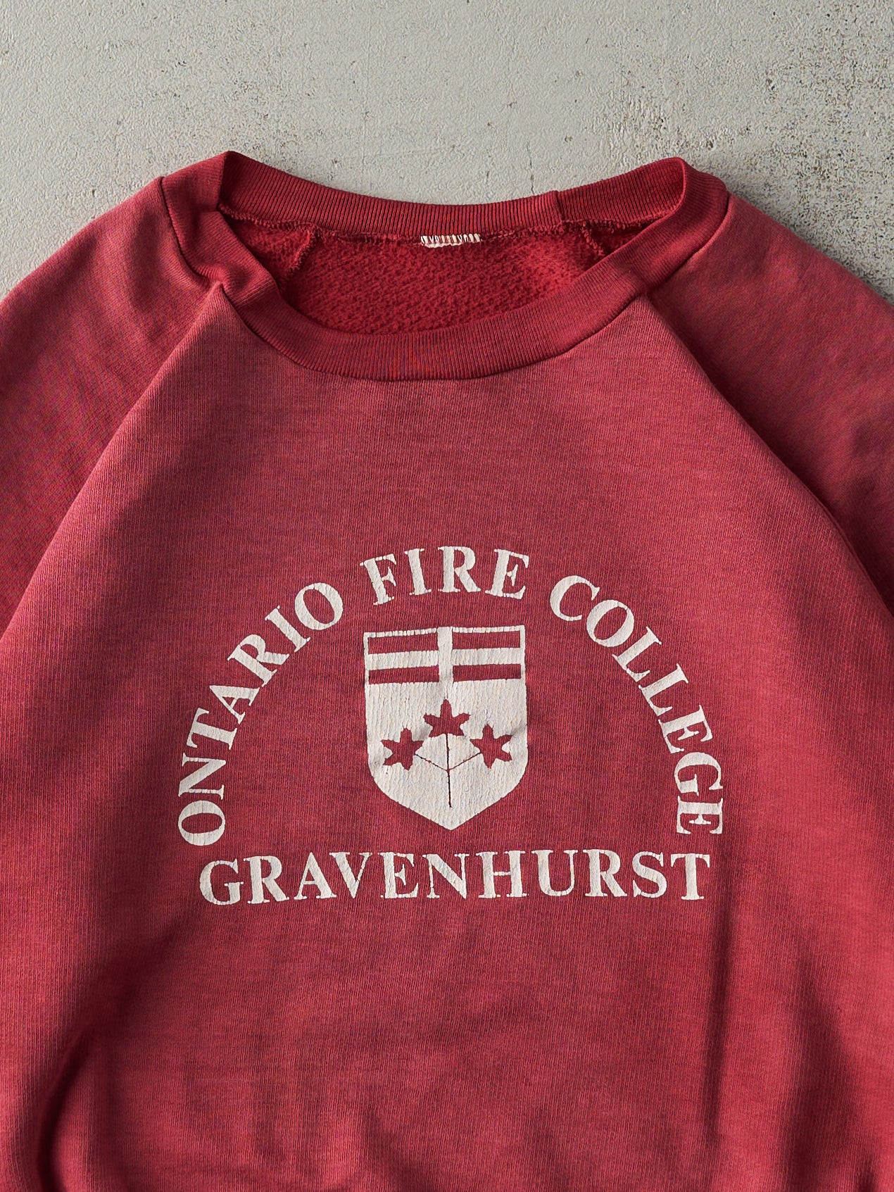 Vintage 80s Red Ontario Fire College Gravenhurst Crewneck (M)