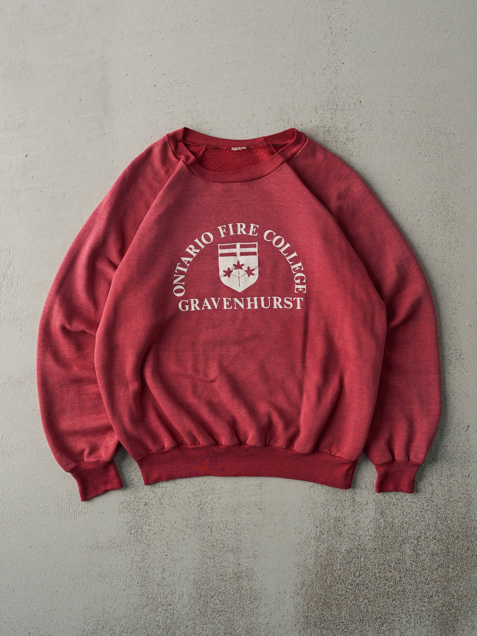 Vintage 80s Red Ontario Fire College Gravenhurst Crewneck (M)