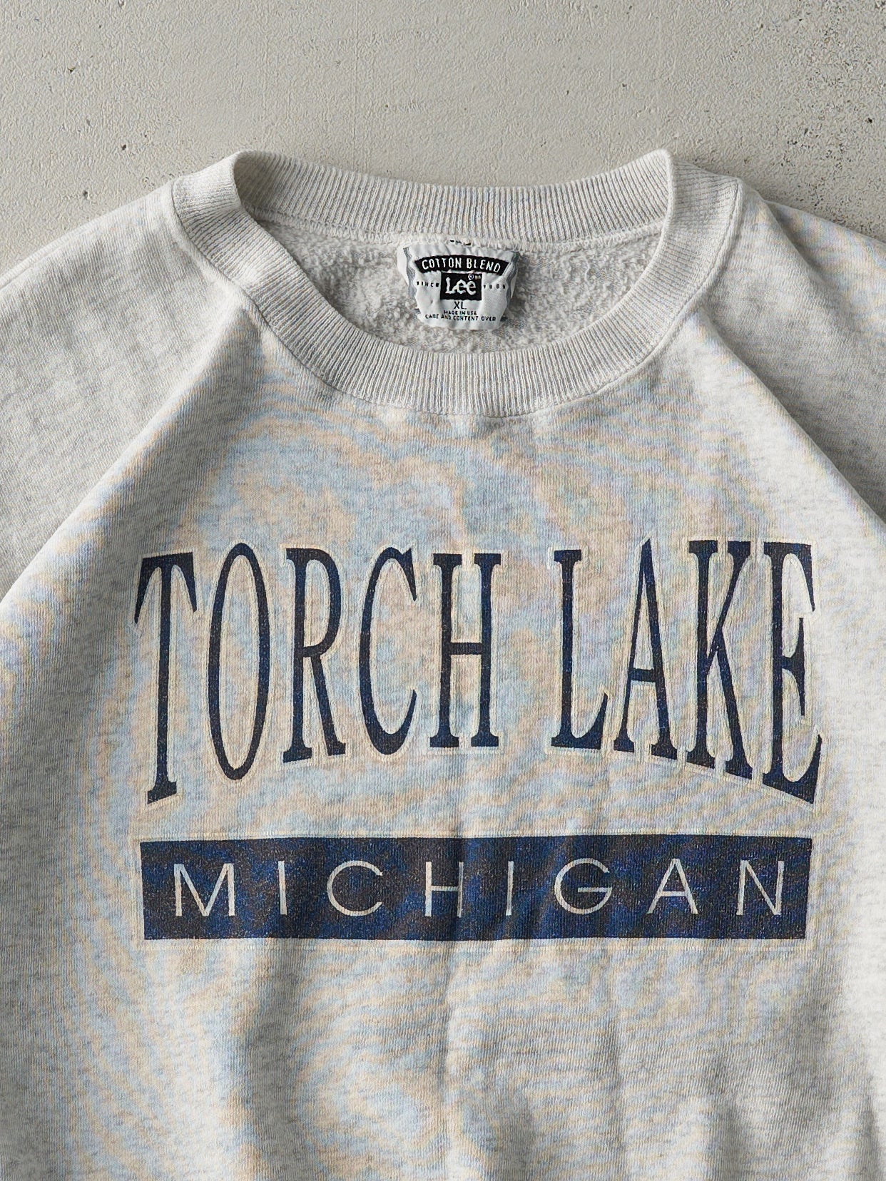 Vintage 90s Heather Grey Torch Lake Michigan Crewneck (L)