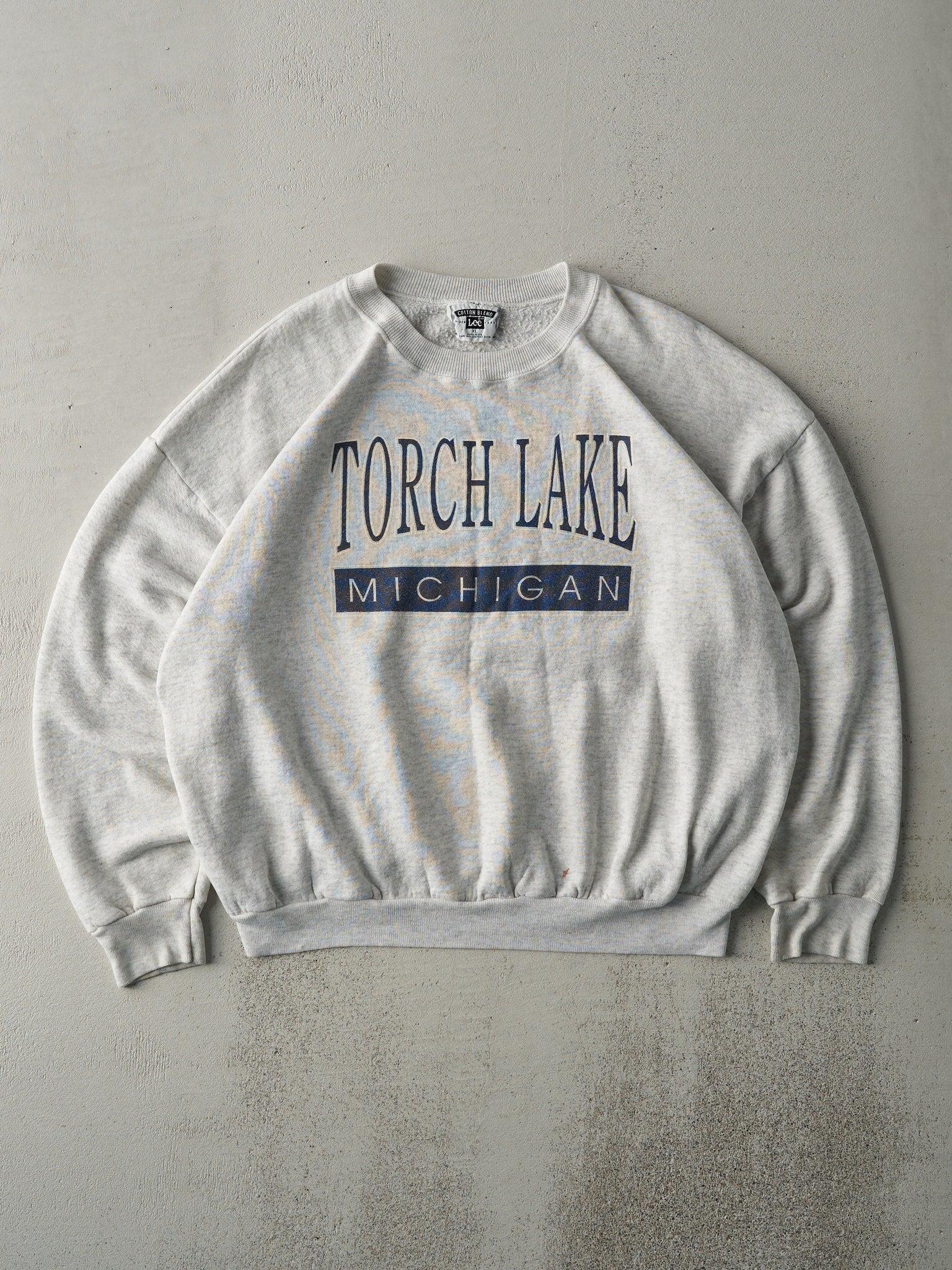 Vintage 90s Heather Grey Torch Lake Michigan Crewneck (L)