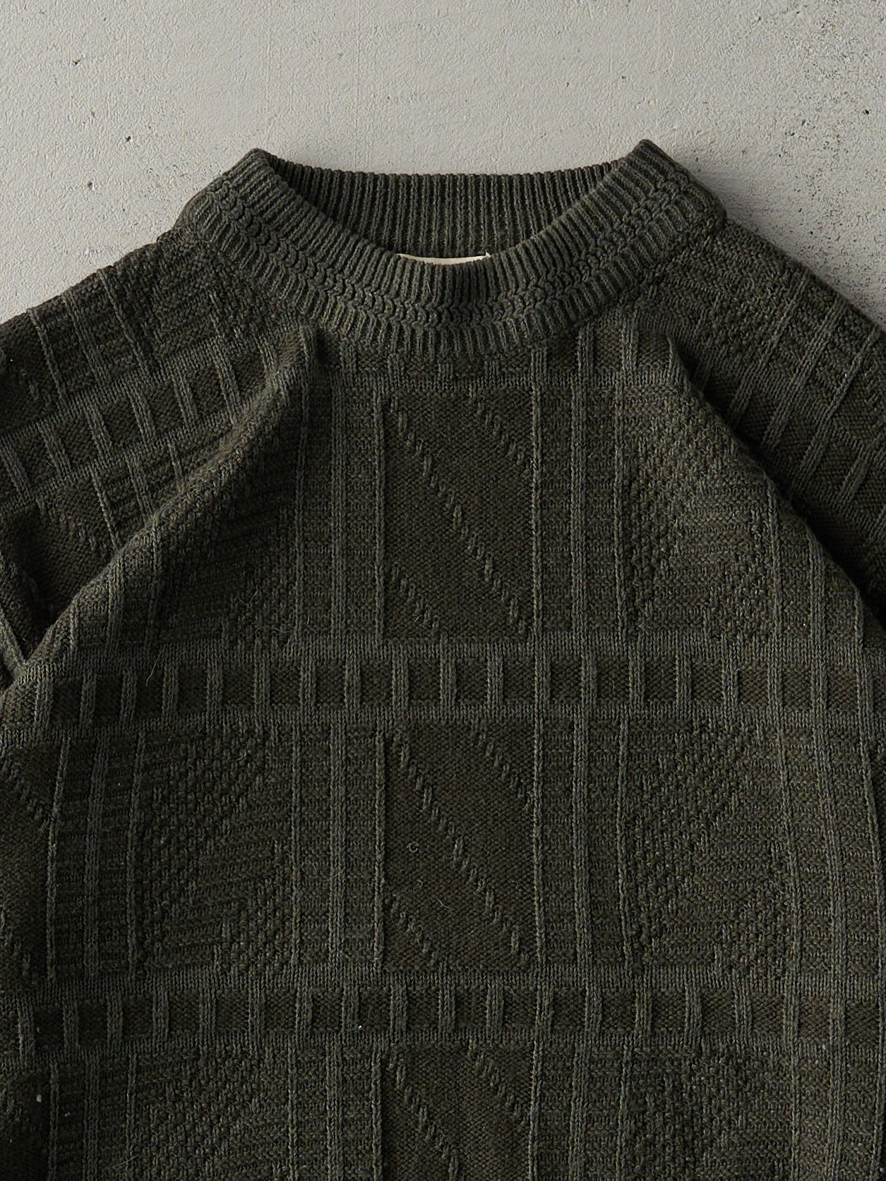 Vintage 70s Olive Green Knit Patterned Sweater (M)