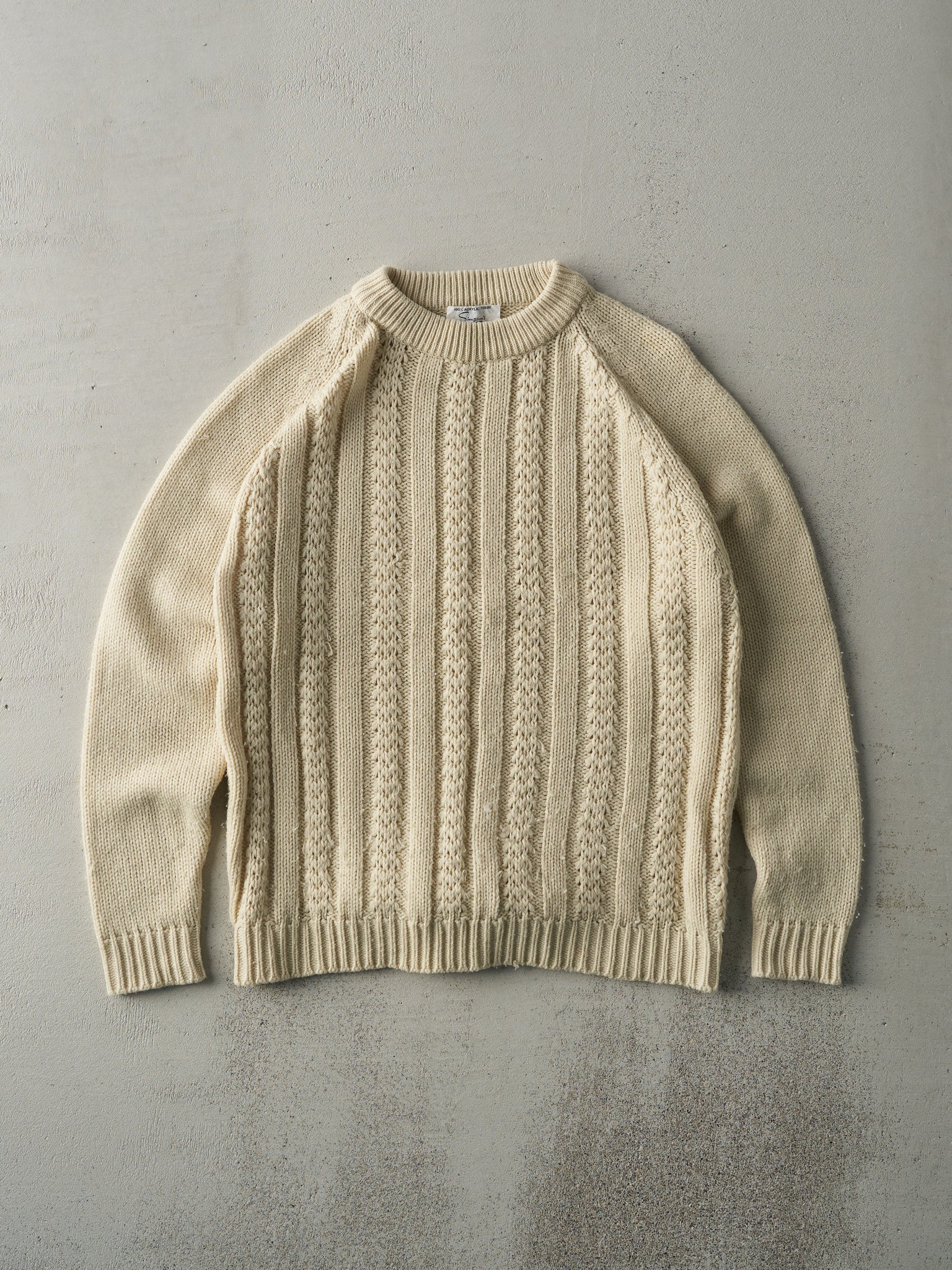 Vintage 80s Cream Knit Patterned Sweater (M)