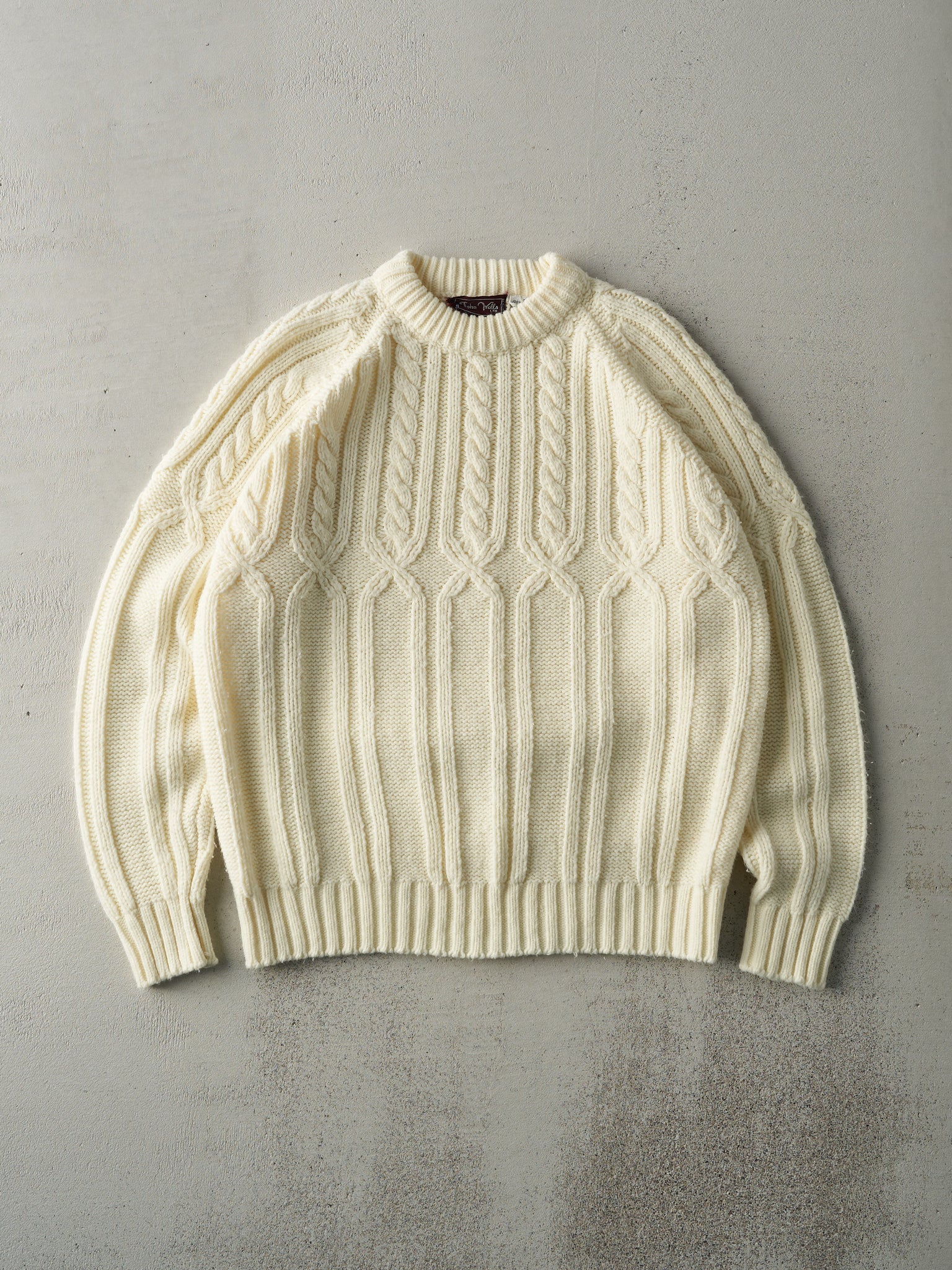 Vintage 70s Cream Knit Patterned Sweater (L)