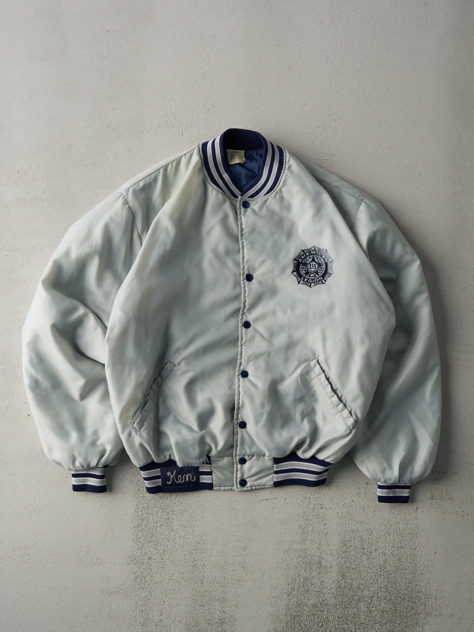 Vintage 70s Silver American Legion Ohio Bomber Jacket (L)