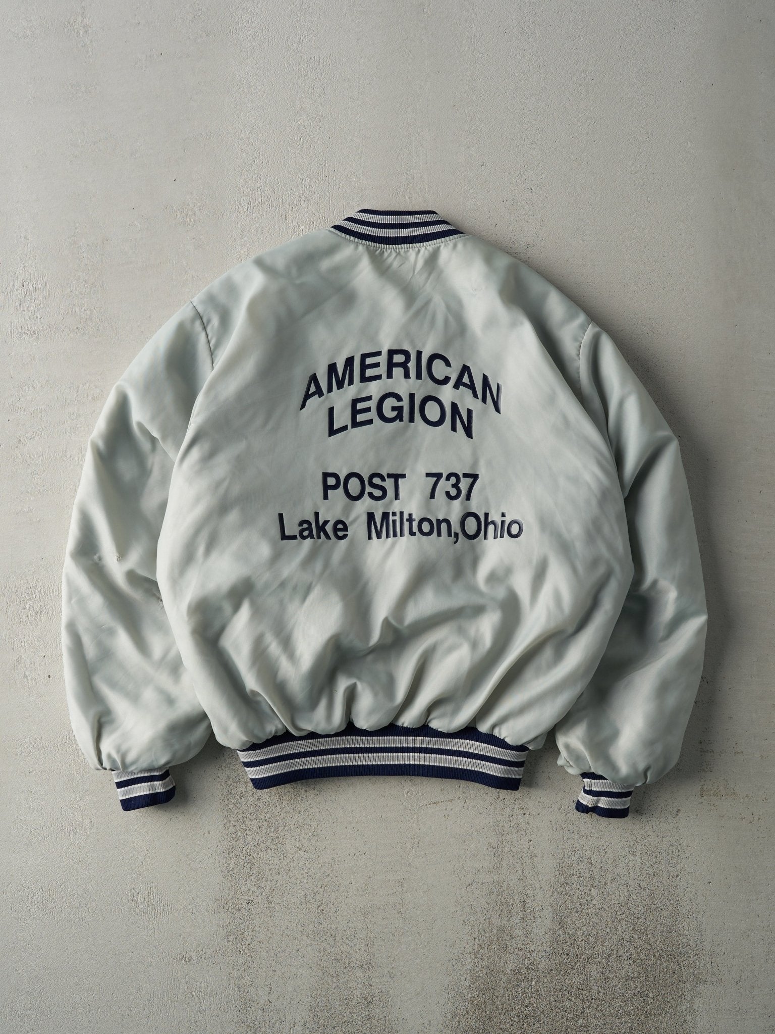 Vintage 70s Silver American Legion Ohio Bomber Jacket (L)