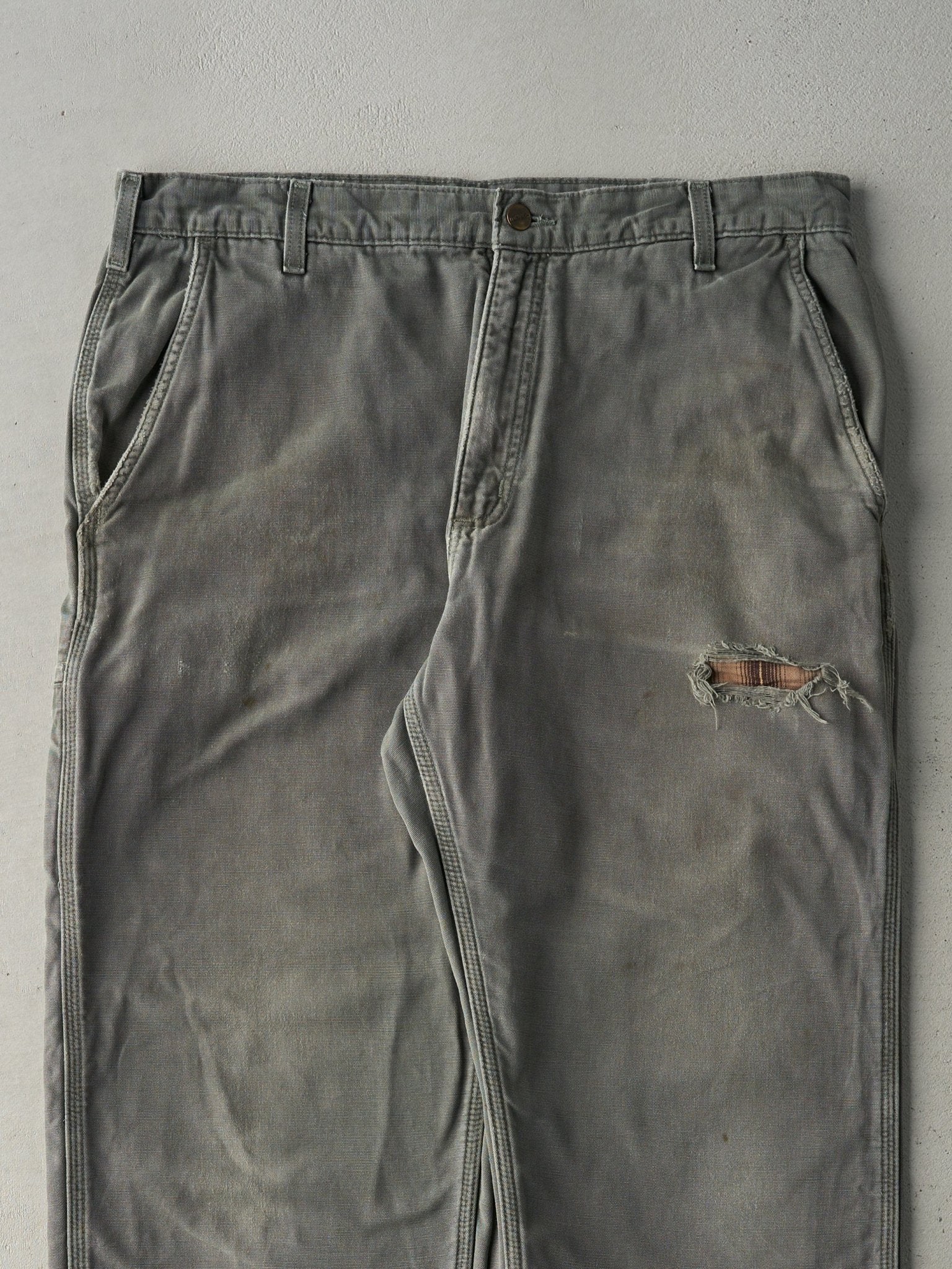Vintage Y2K Olive Green Dungaree Fit Blanket Lined Carhartt Work Pants (37x33)