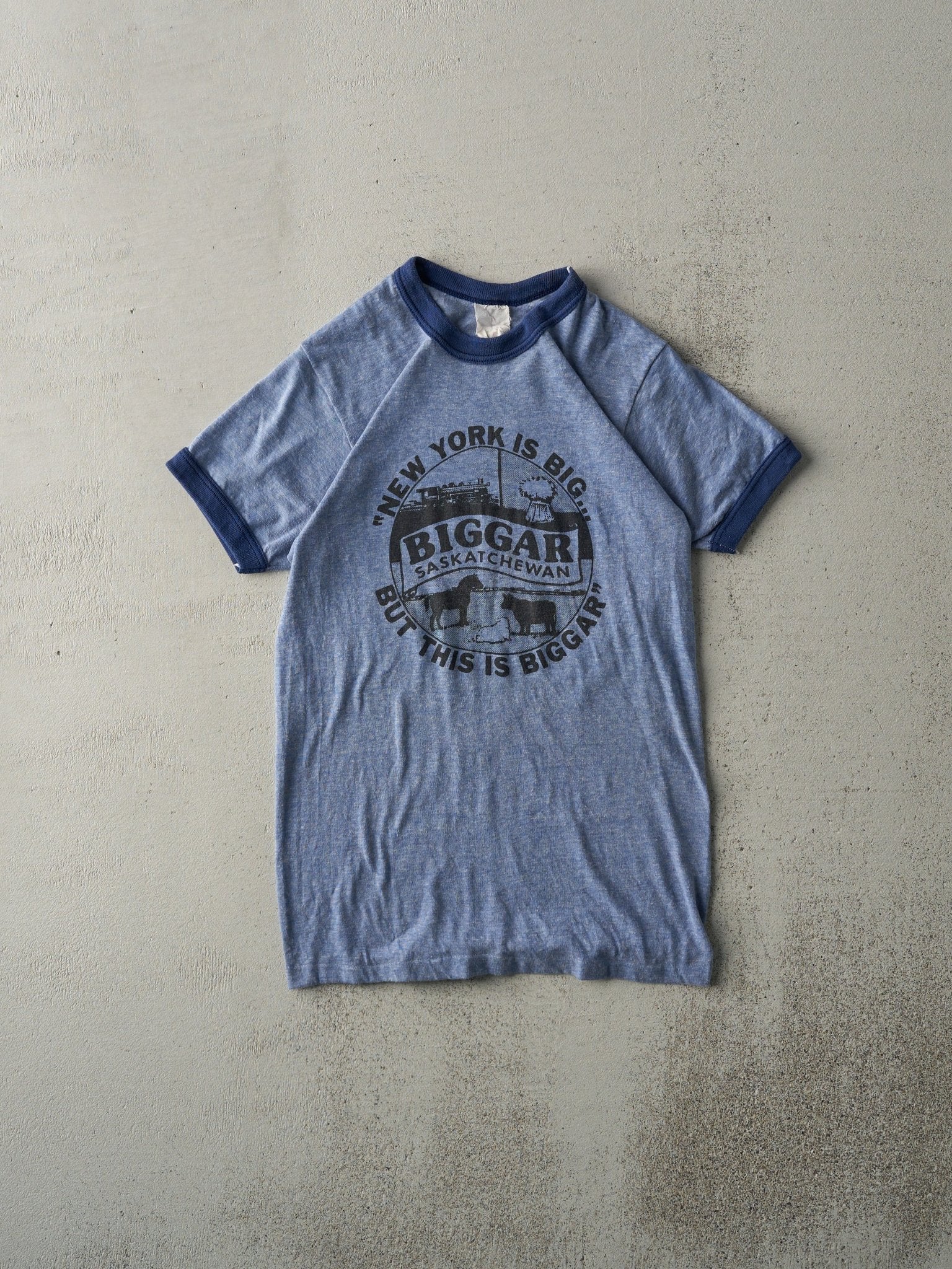 Vintage 80s Blue Biggar Saskatchewan Ringer Tee (XXS)