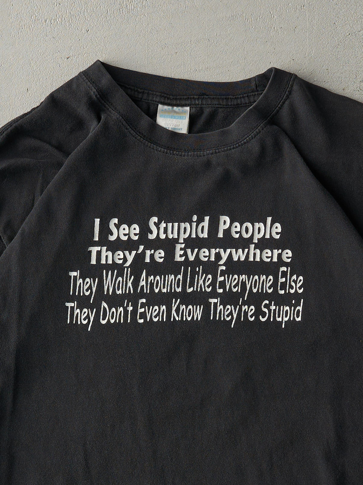 Vintage Y2K Black "I See Stupid People" Tee (S/M)