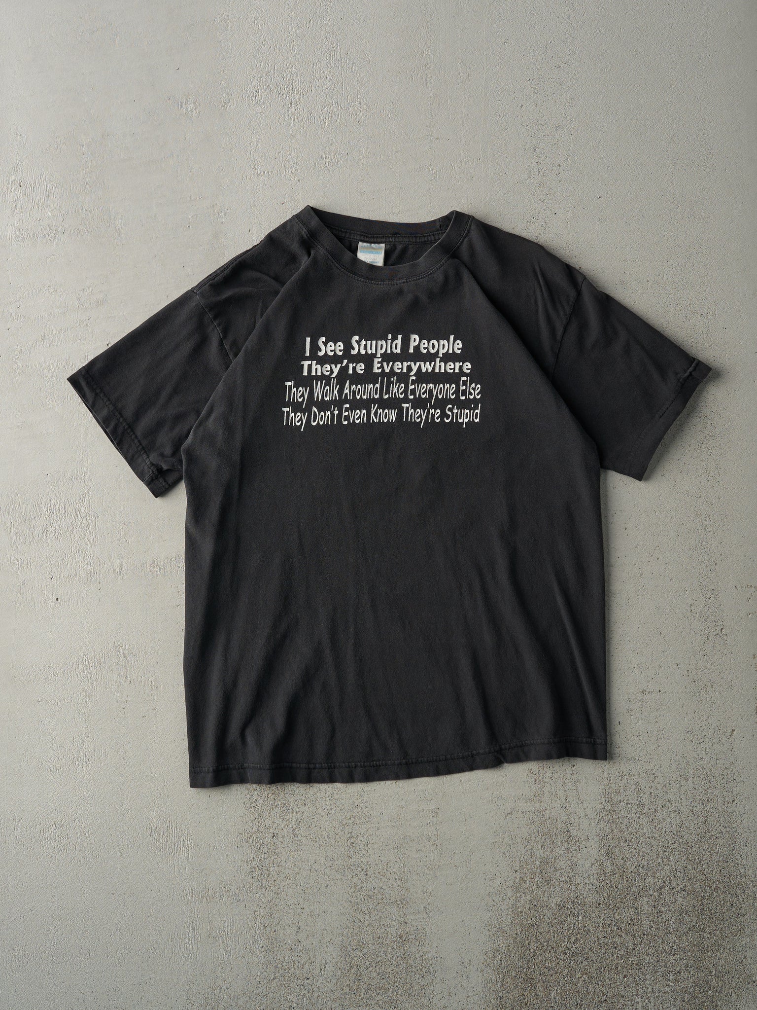 Vintage Y2K Black "I See Stupid People" Tee (S/M)