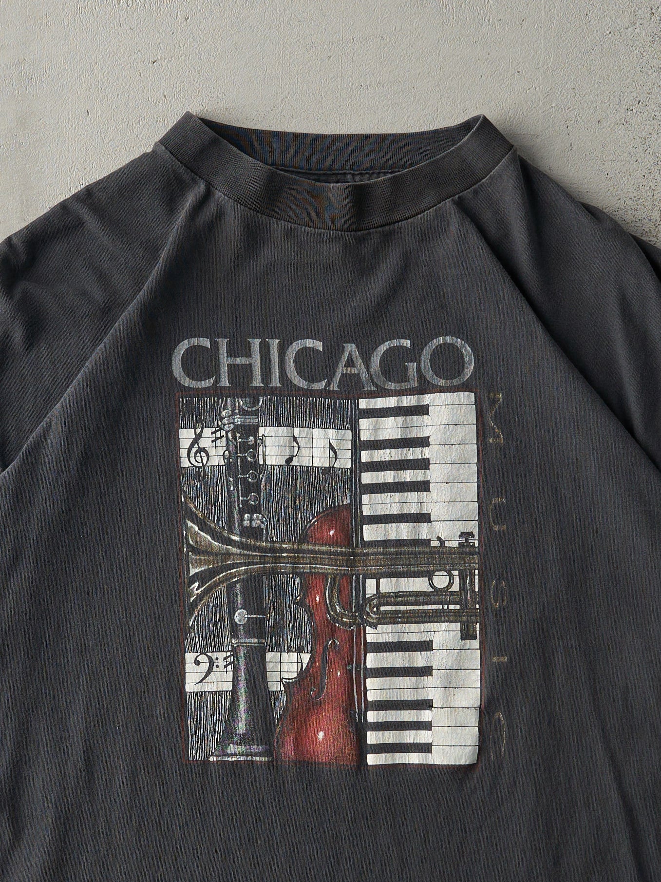 Vintage 90s Faded Black Chicago Music Single Stitch Tee (M)