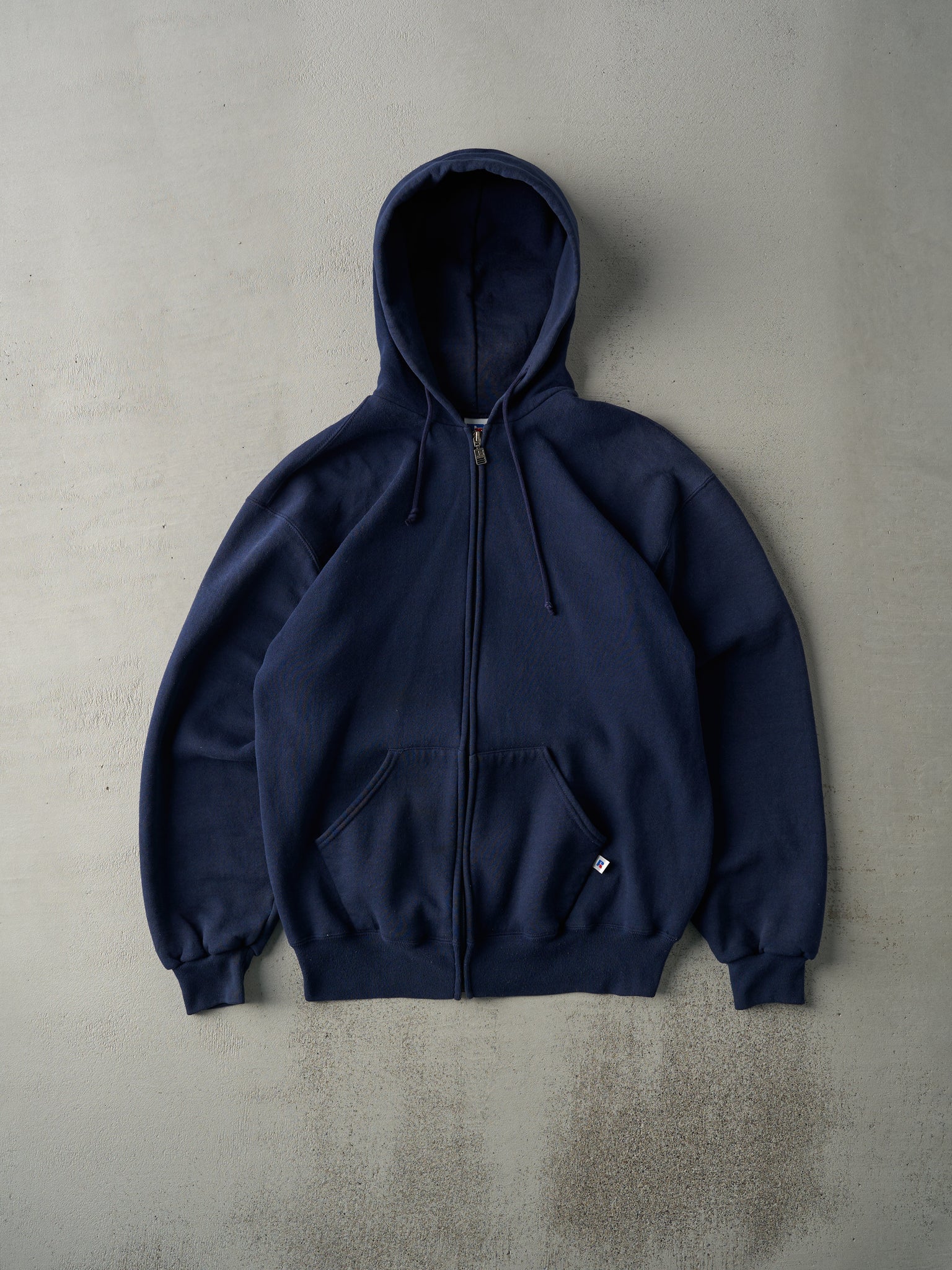 Vintage 90s Navy Blue Russell Athletics Blank Zip Up Hoodie (M)